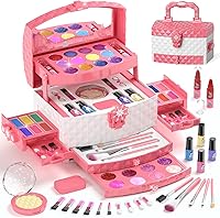 PerryHome 56-Pc Frozen Kids Makeup Kit for Girls 3-12: Washable Non-Toxic Real Cosmetics, Princess Toddler Toy Set Birthday Gift