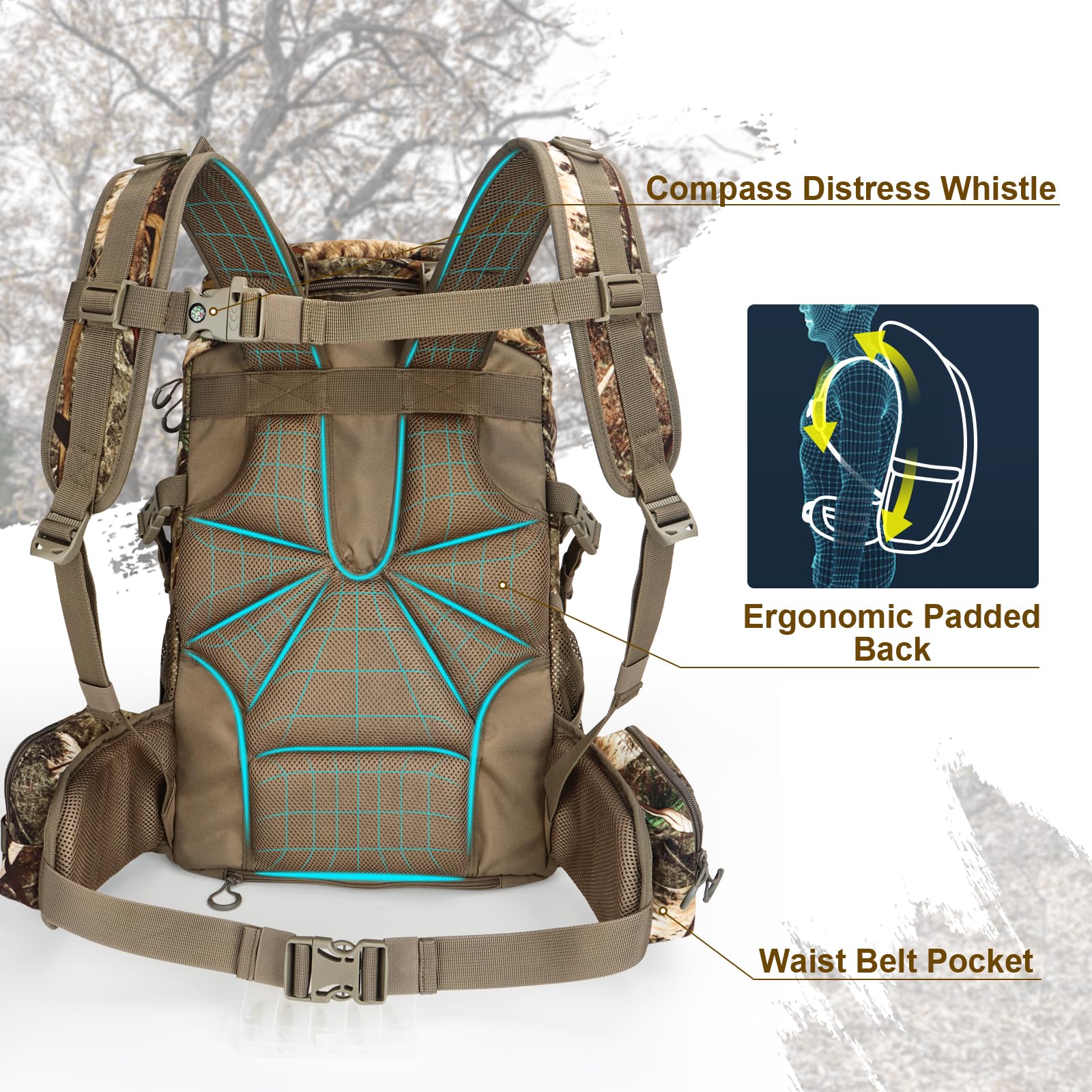 Hunting Backpack, Hunting Pack with Rifle Holder, Hunting Backpacks for men, Hunting Bag with Waterproof Rain Cover