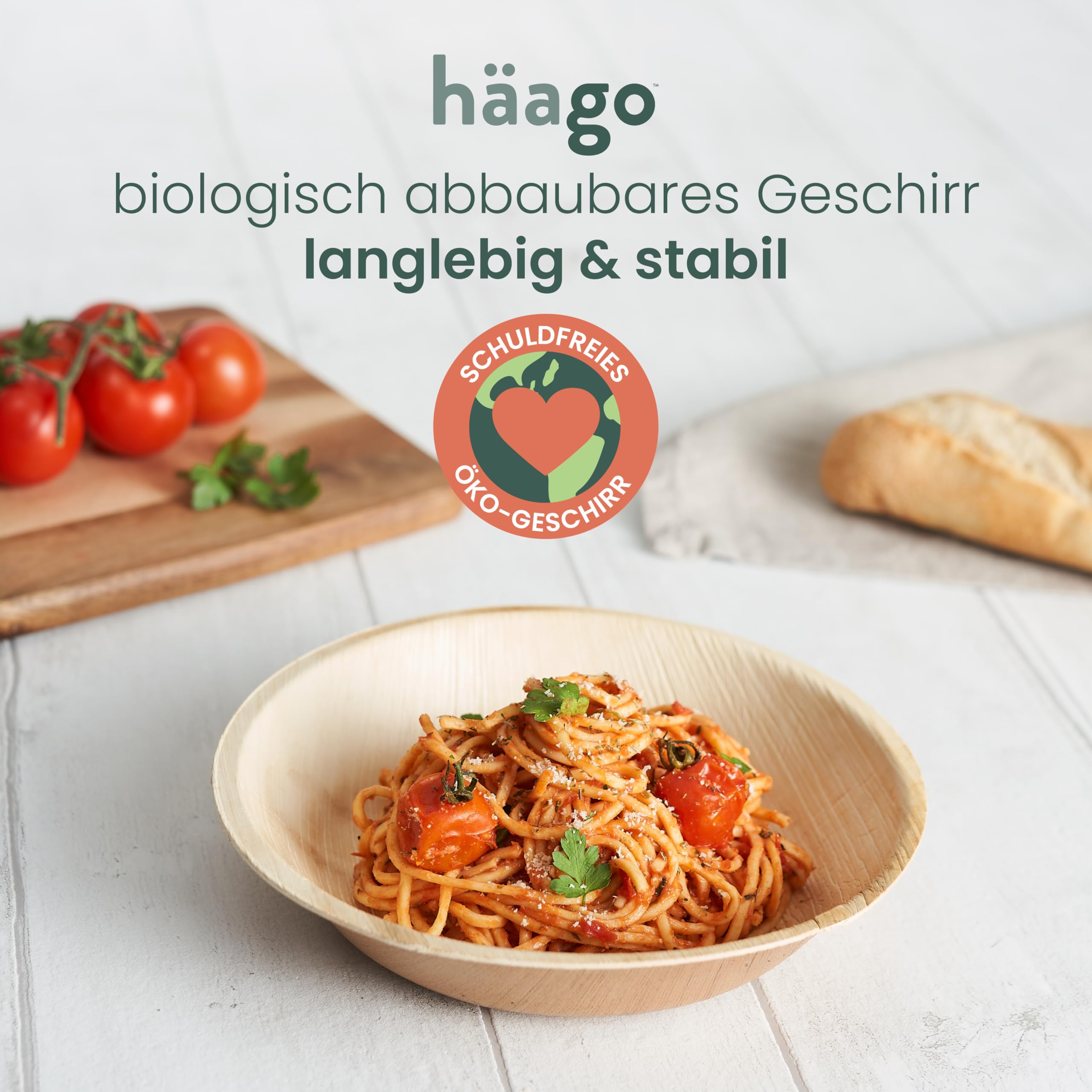 HÄAGO 25 große Palmblatt-Schalen, 700 ml – Einwegschüsseln 20 cm für warme & kalte Speisen, Party, Buffet, Chips & Pasta – kompostierbar, mikrowellen- & gefriergeeignet, Bambus-Optik