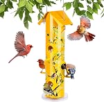 Kingsyard Les mangeoires d'oiseaux en métal pour la suspension extérieure, 6-Ports Feeder d'oiseau de tube, 14 de pouce, durable & Étanche, grande capacité pour attirer les oiseaux sauvages (jaune)