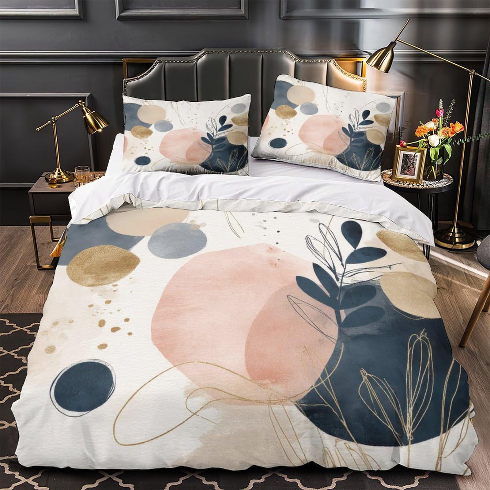 Parure de lit king size 220x240 art abstrait housse de couette en microfibre avec fermeture éclair