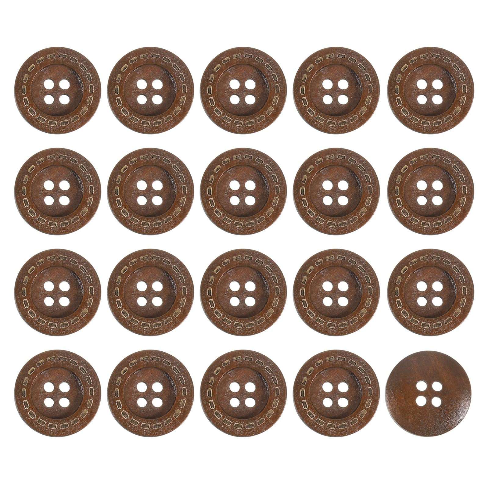 Boutons en bois 4 trous 20mm marron foncé haute résistance pour couture de manteaux