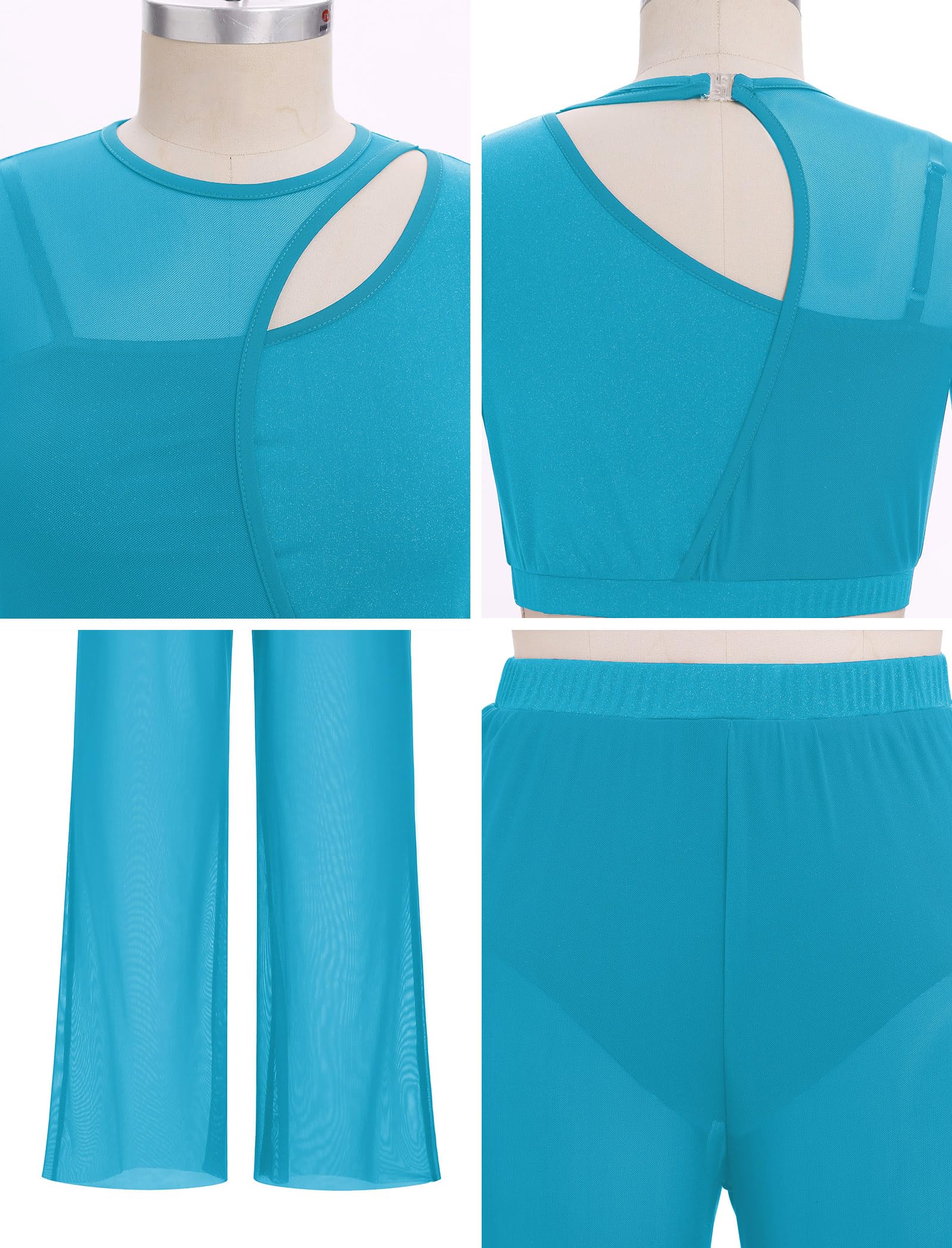 FYMNSI Costume da danza da donna, con top corto senza maniche e pantaloni a gamba larga, per performance sul palco