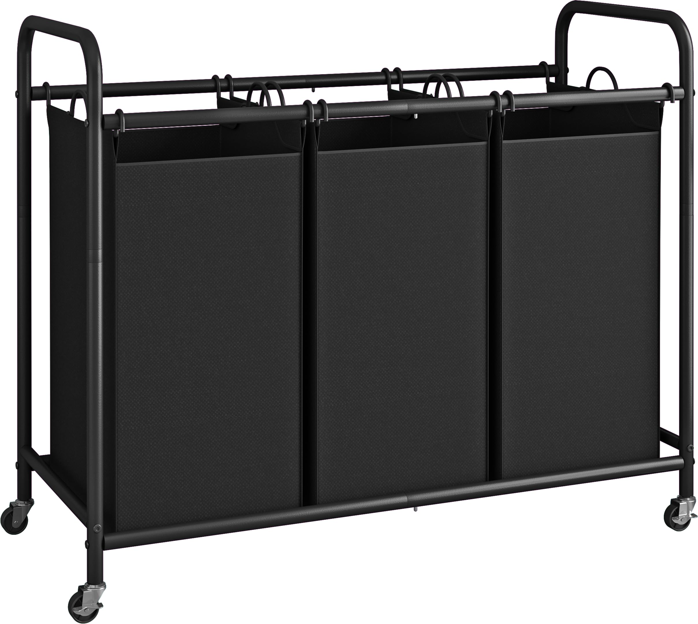 Photo 1 of LINZINAR 3-Bag Laundry Hamper, Black Laundry Basket, 35.6 Gal(135 L) Laundry Sorter Cart Laundry Room Organization with Heavy Duty Rolling Lockable Wheels and Removable Bags