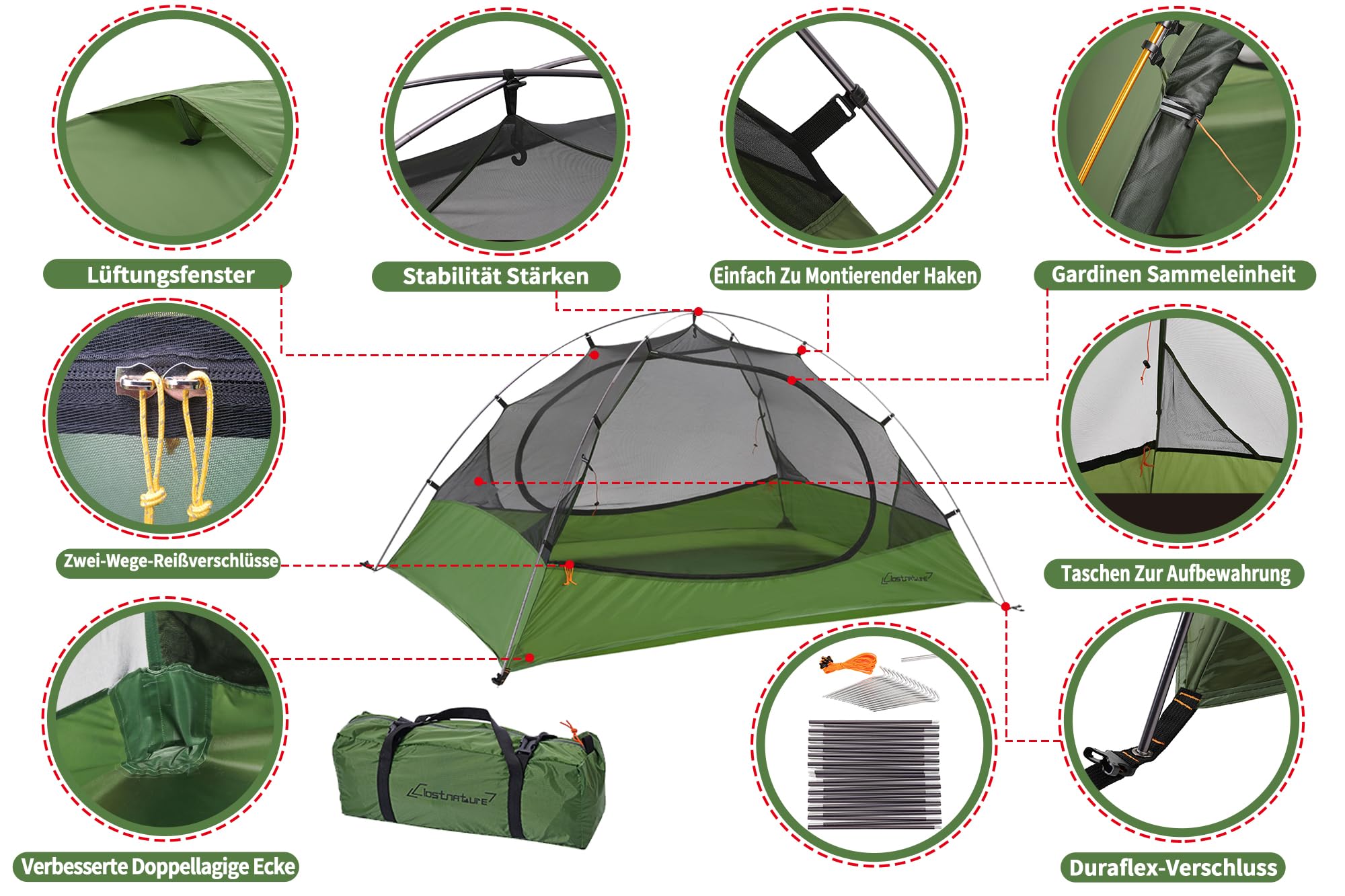 Clostnature Wasserdichtes 2/3/4 Personen Zelt für Camping, Outdoor Zelte | Ultraleichtes TrekkingZelt, Zwei Türen, 3-4 Jahreszeiten, Schneller Aufbau, Kompakt, Kleinem Packmaß für Wandern, Bikepacking