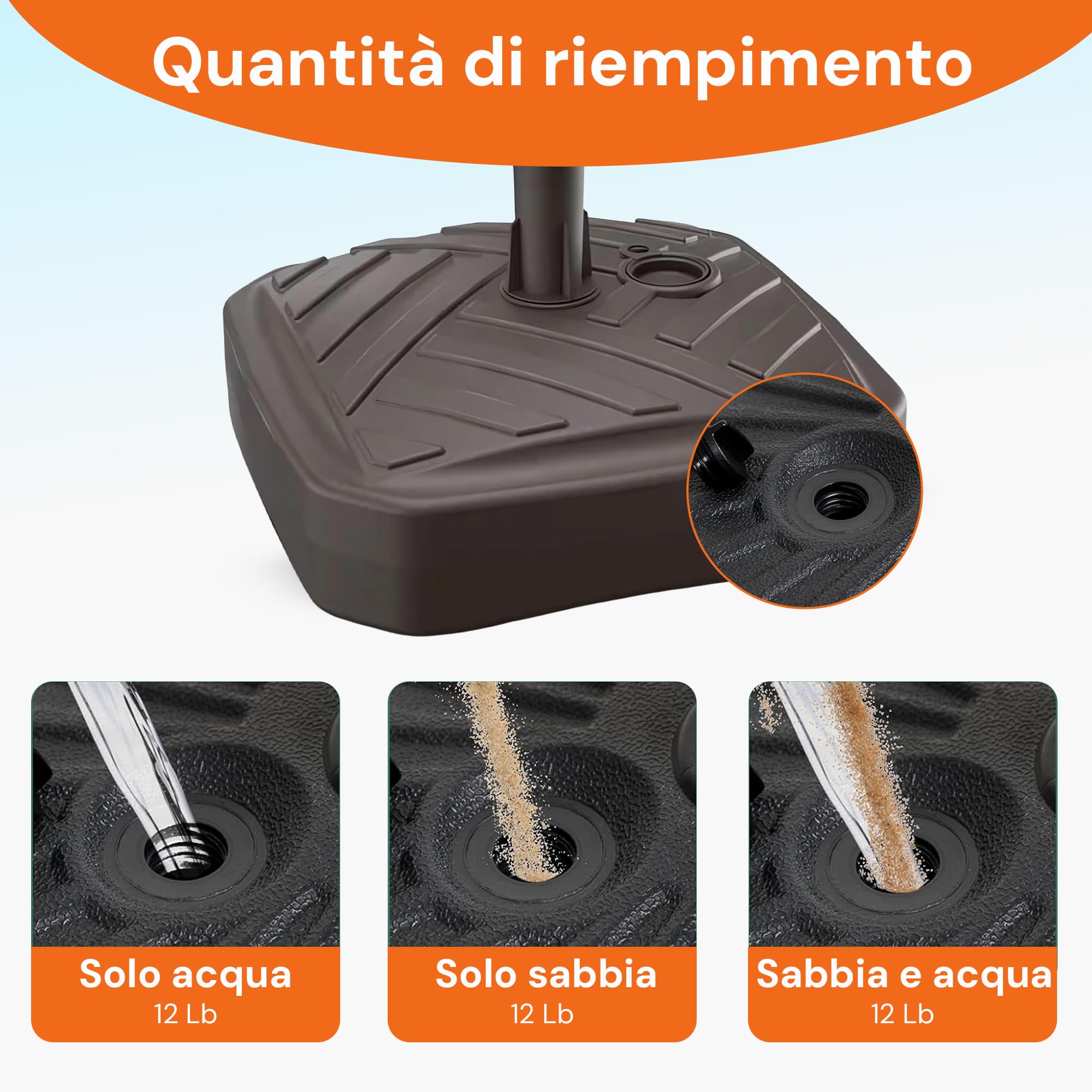 GARDENIX Base per ombrellone, Rotondo, Bianco, Effetto Rattan, in plastica, riempibile con Sabbia, Acqua, Ghiaia in Giardino, Spiaggia, terrazzo, portaombrelli