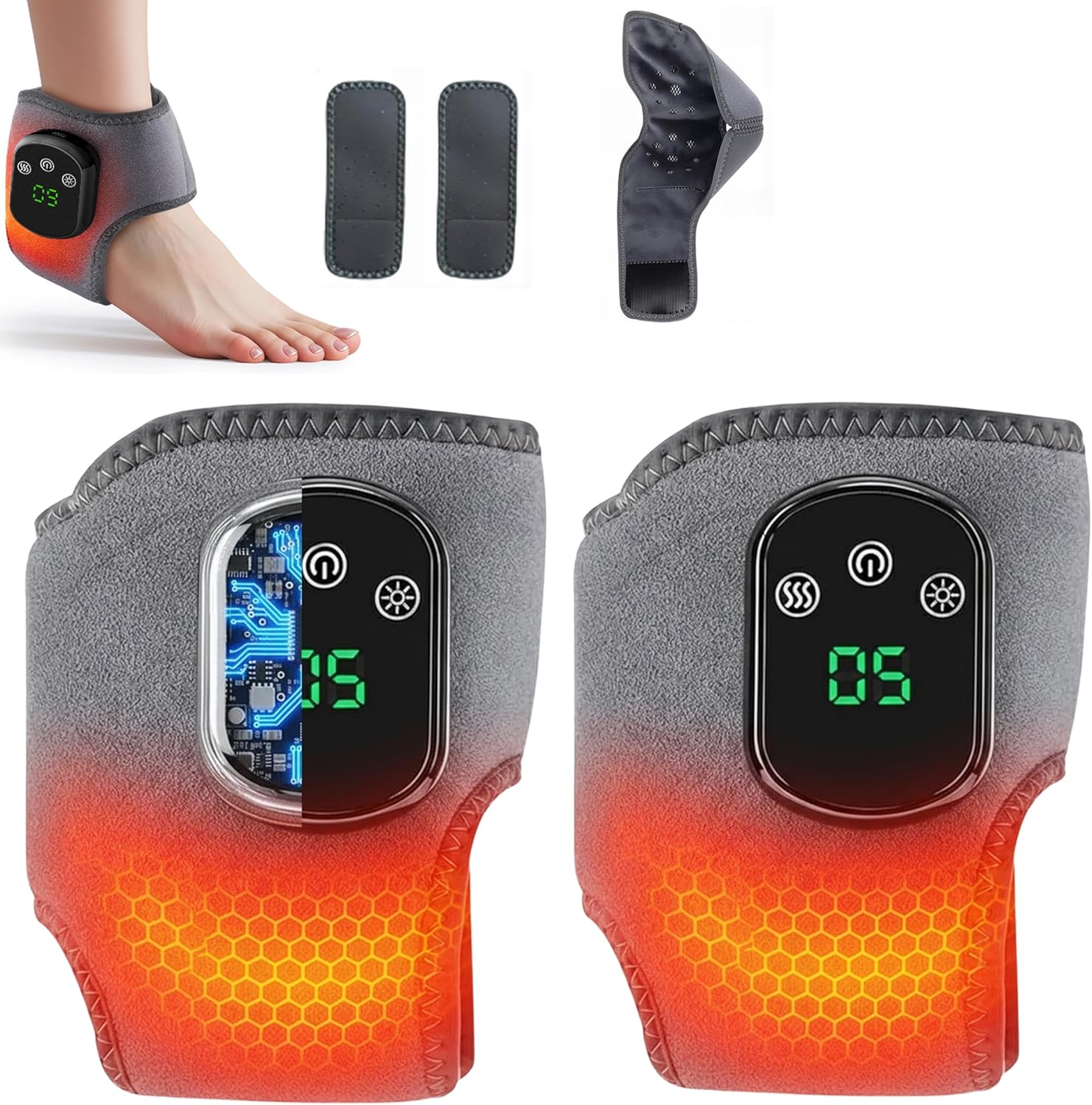 Triple Technology Foot & Ankle Wrap – Cordless Heated Wrap with 3 Speed Settings & 5 Heat Levels for Ultimate Comfort & Relaxation (Ankle Massager A)