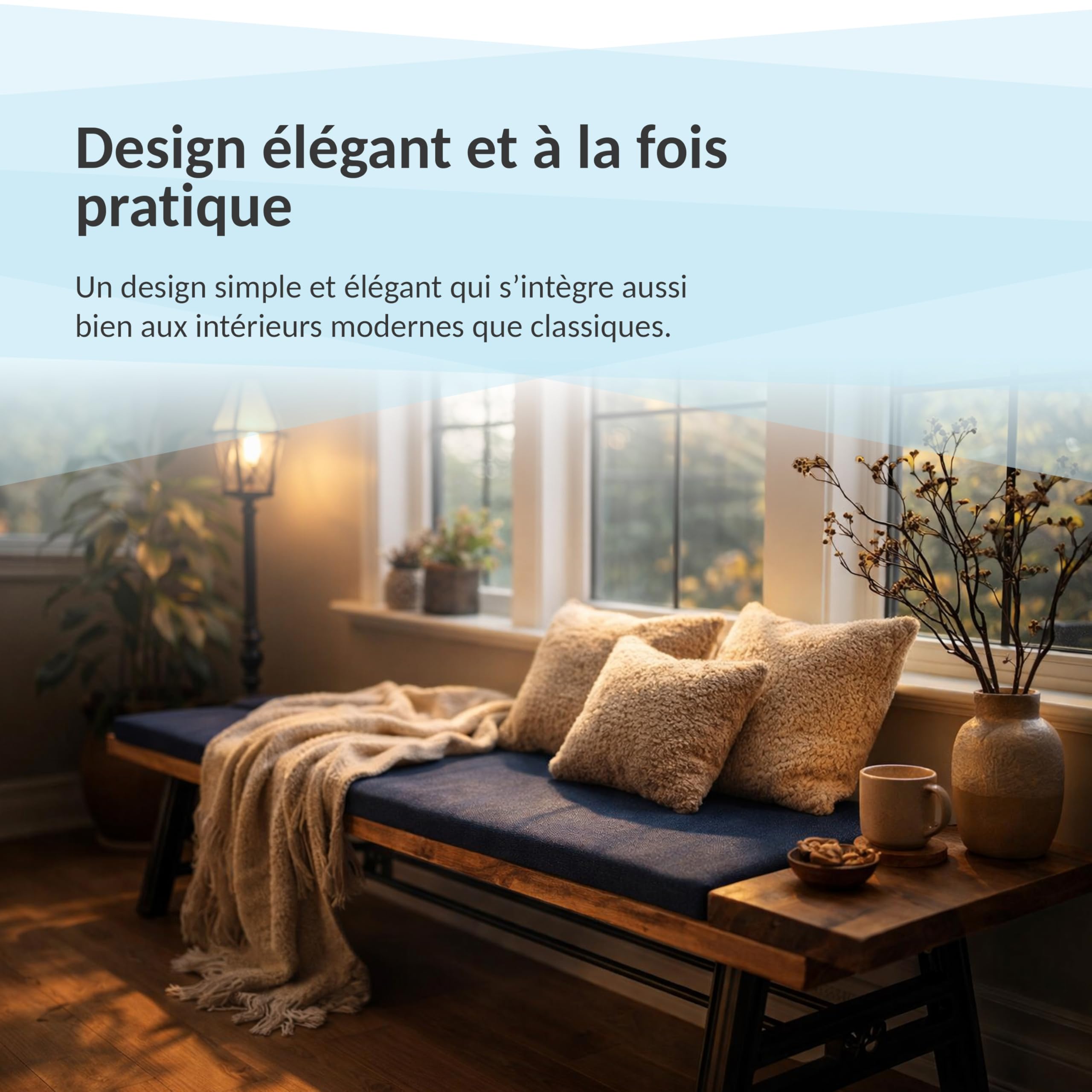 POKAR Coussin de Banc 150x50 cm | Housse Amovible et Liens Antidérapants | Galette d'Assise pour Banc de Jardin, Balancelle et Chaise | Intérieur et Extérieur | Oeko-TEX | Fabriqué en UE | Beige