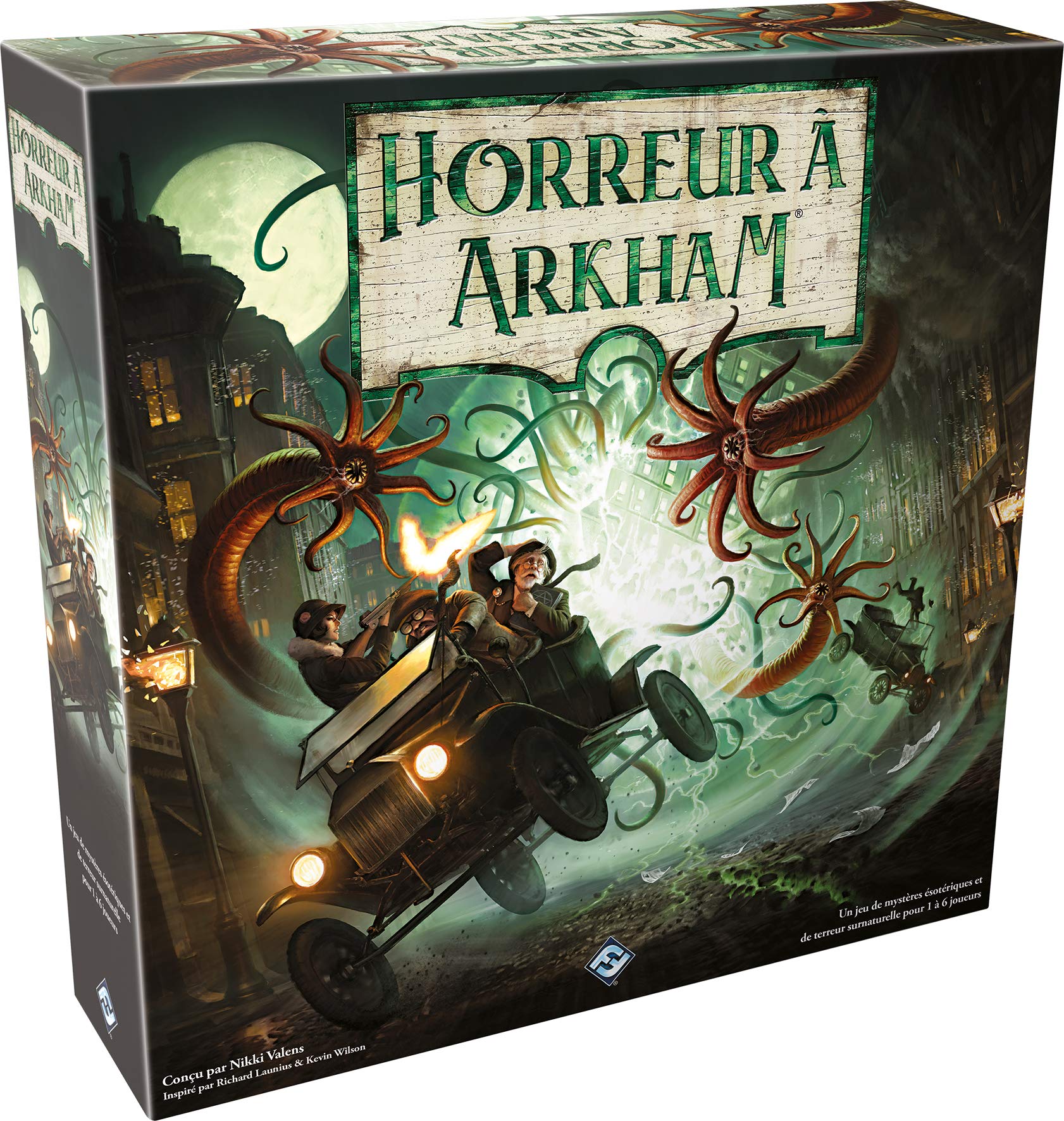 Asmodee - HORROR A ARKHAM : Gra karciana - Gra planszowa od 14 lat - Gra ewolucyjna i kooperacyjna - 1 do 4 graczy - 1-2 godziny - Świat H.P. Lovecraft - W języku francuskim - Fantasy Flight Games