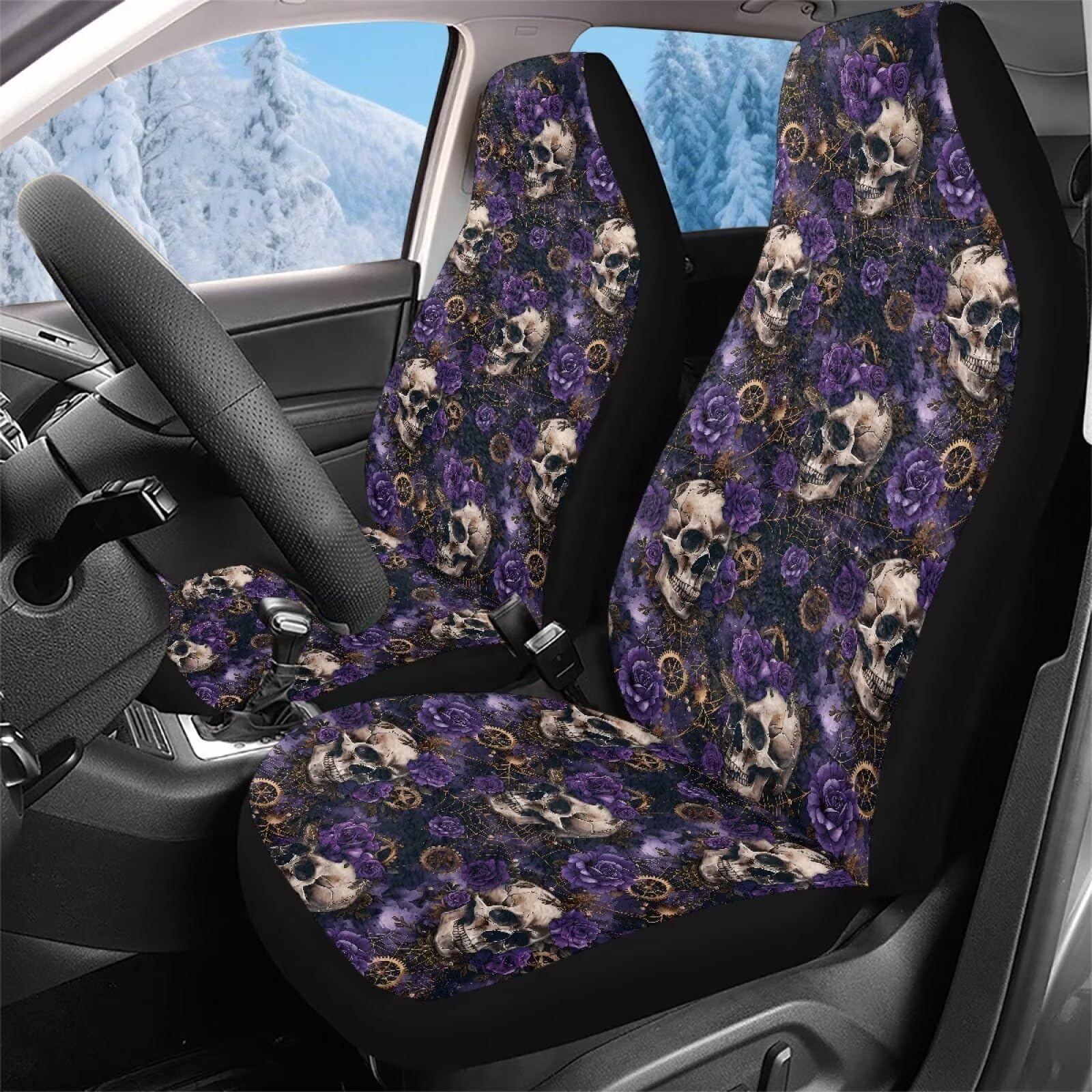 Housse de sieges auto 52x138cm rose crâne couvre sieges avant berline - 2