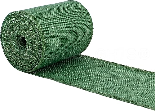 CleverDelights Cinta de arpillera verde de 4 pulgadas, borde acabado, 10 yardas, tela de arpillera de yute