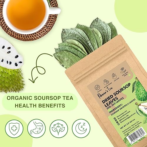 Miniatura 3 de Khwan's Tea Té de hojas de guanábana premium, 300++ té de hierbas de hoja entera de guanábana, sin cafeína, sin azúcar, sin gluten, sabroso y rico
