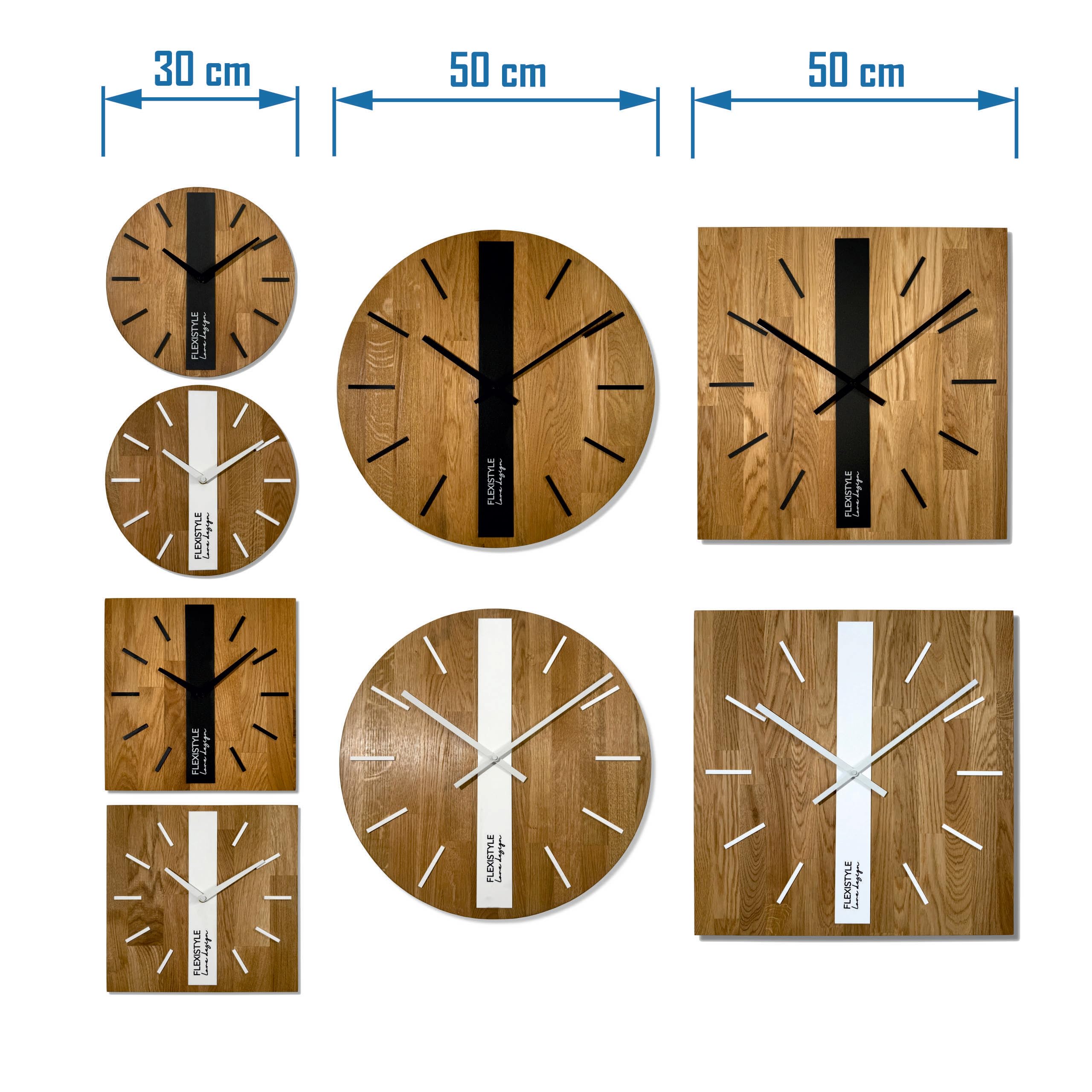 FLEXISTYLE Modern wanduhr ohne tickgeräusche modern wanduhren Holz Badezimmer Wohnzimmer Eiche (Schwarz Eckig, 30cm)