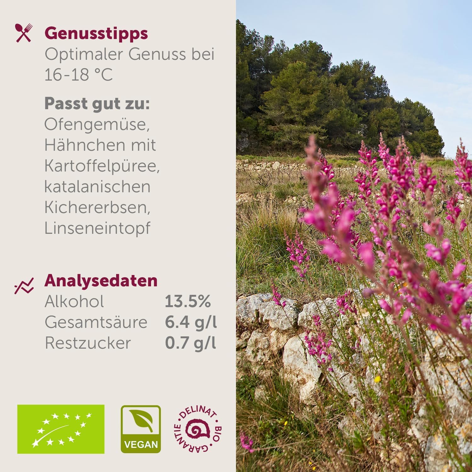 DELINAT Vinya Laia 2022 – Spanischer Bio-Rotwein trocken aus Katalonien | Sortenreiner Merlot aus dem Penedès im Barrique ausgebaut– Veganer Qualitätswein 3 x 0,75l