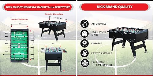 Miniatura 6 de KICK Topaz - Mesa de futbolín profesional de 55 pulgadas, tamaño completo, con hombres contrabalanceados y uniformados, varillas cromadas,