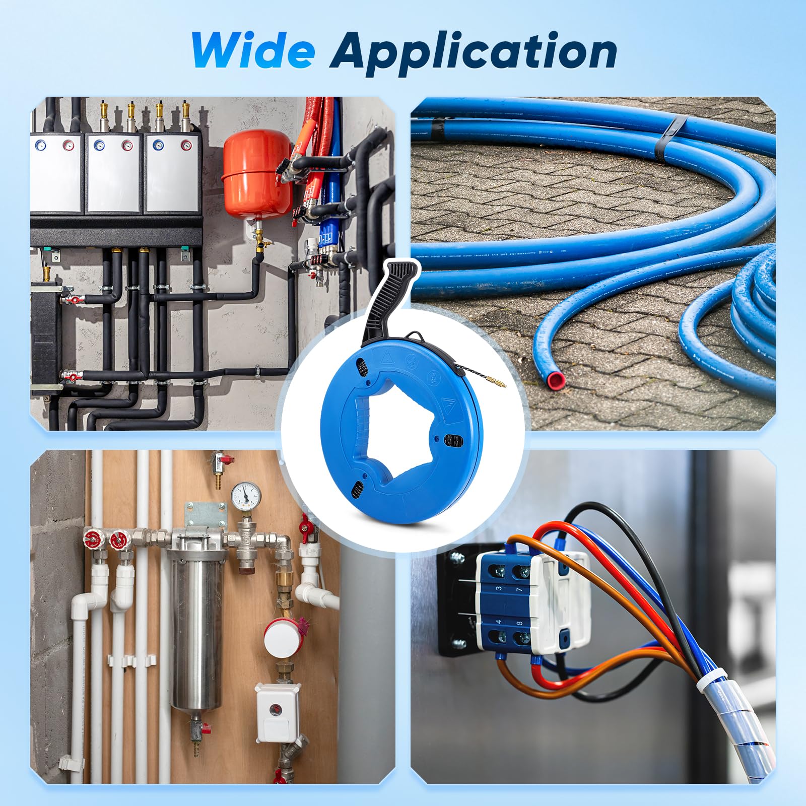 Sonda professionale per estrazione cavi da 30 m, sonda a spirale per elettricisti con molla di guida, kit di utensili per l'estrazione dei cavi per l'installazione di cavi elettrici in custodia