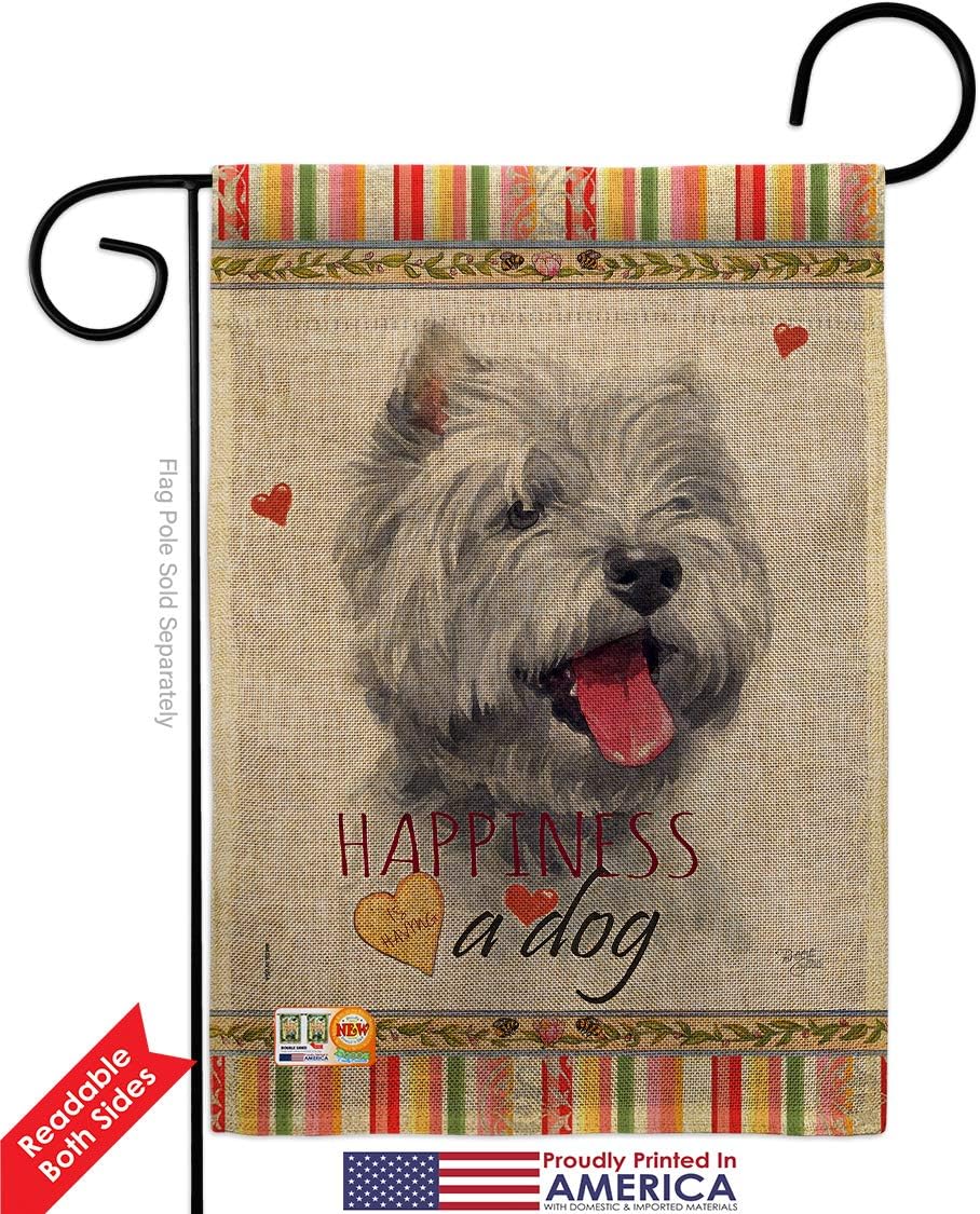 Westie Happiness Burlap Burlap Garden Flag Animals Dog Puppy Spoiled Paw Canine Fur Pet Nature Farm Animal Creature Small Decorative Gift Yard House Banner Double-Sided Made In USA 13 X 18.5