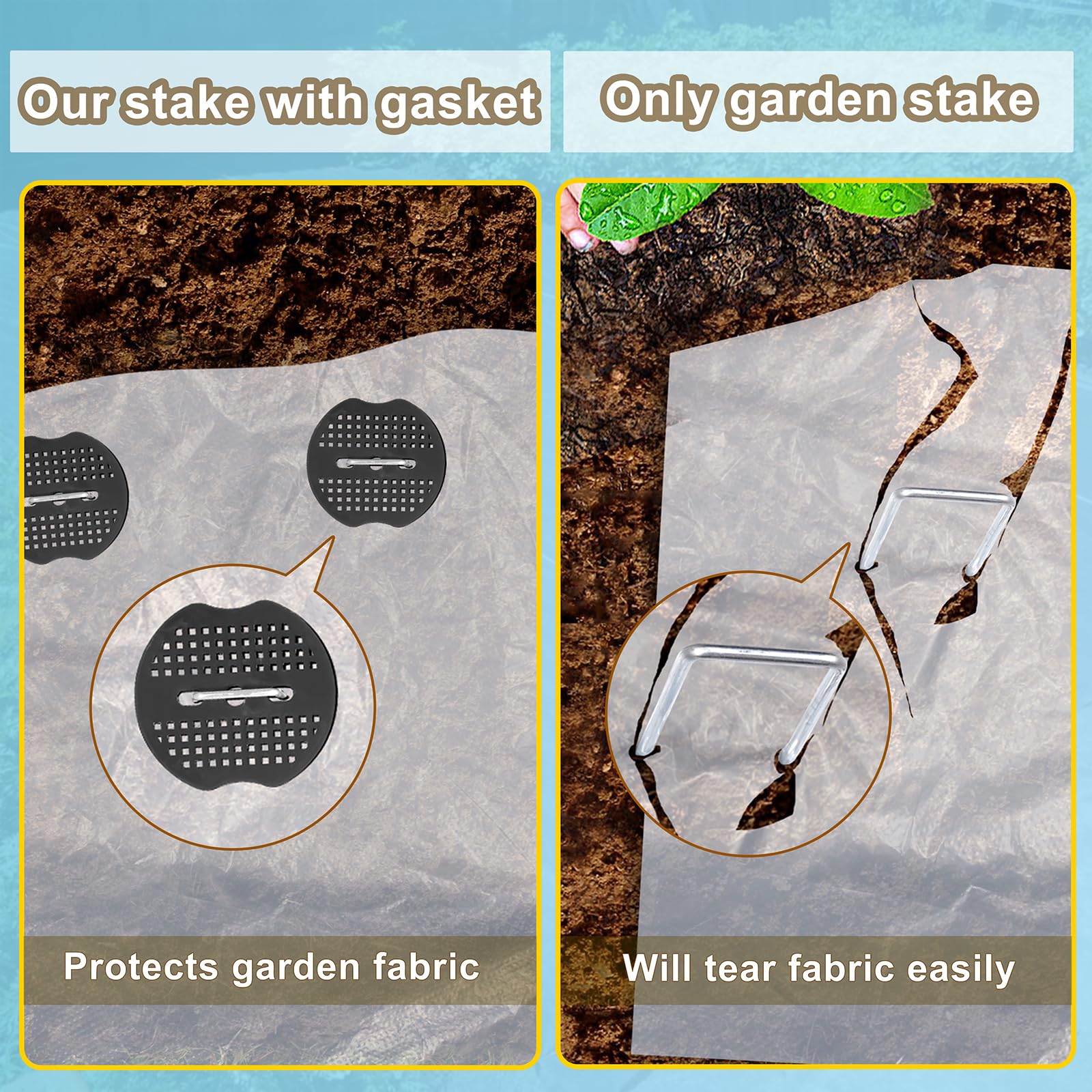 200 juntas de grapas de paisaje, juntas de estaca de jardín, juntas de estaca de tierra resistentes para césped artificial, protección de tela de maleza, junta de goma negra con perforaciones, 3