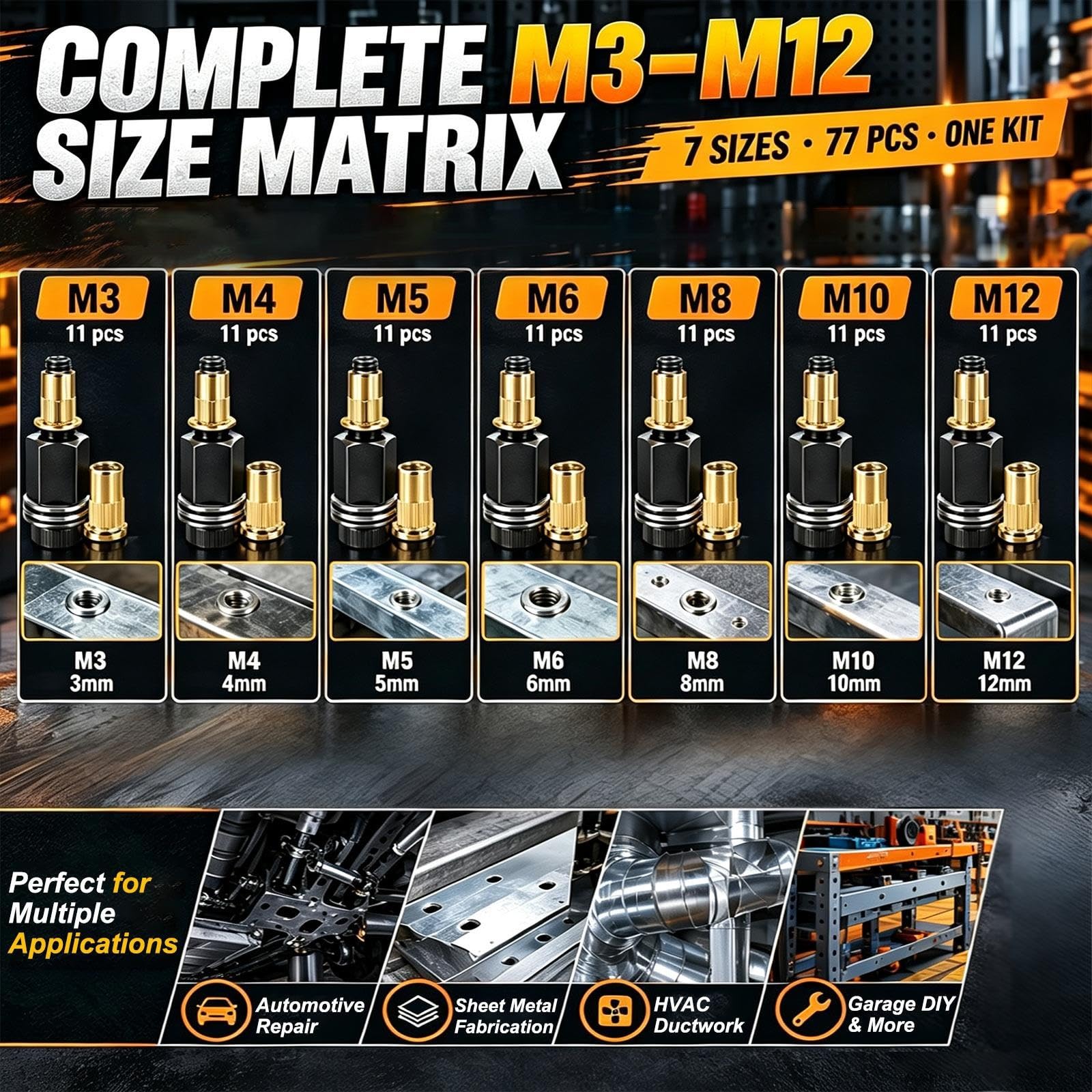 77 Pz Set di Fissaggio Mandrino Filetto Metrico Pro Kit
