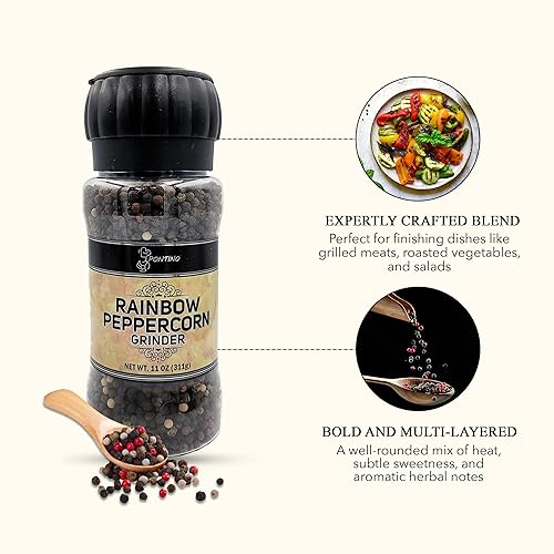 Miniatura 3 de PONTINO Molinillo de pimienta arcoíris de 11 oz (311 g)  Condimento para cocinar  Para condimentar todos tus platos  Perfecto para carnes a la