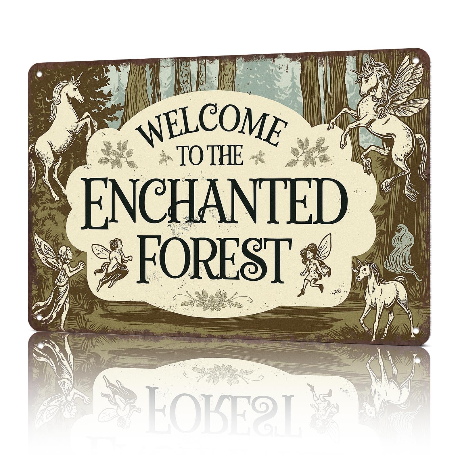KWQDOZF Funny Metal Sign Welcome To The Enchanted - Rustic Garden Decor Poster Wall Art for Office Dorm bedroom Bar Garage Decor 8X12inch
