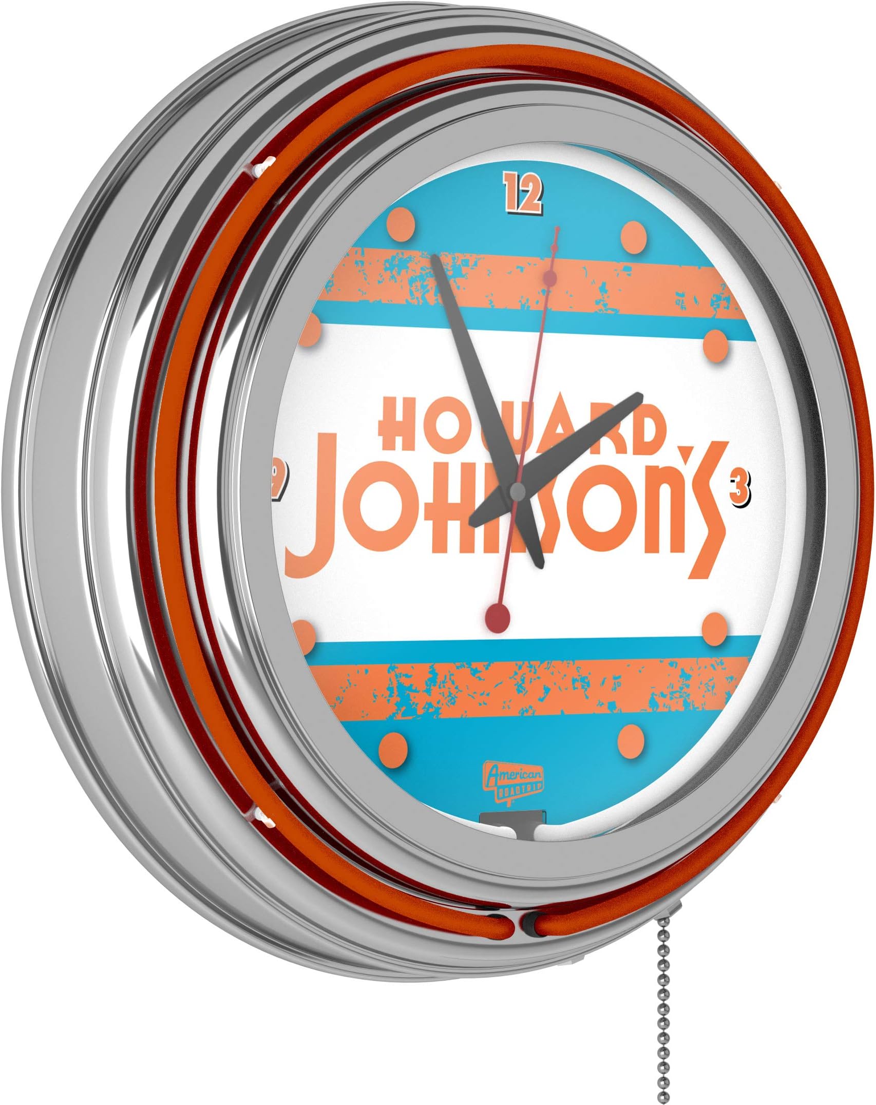 Howard Johnson Vintage Chrome Double Ring Neon Clock