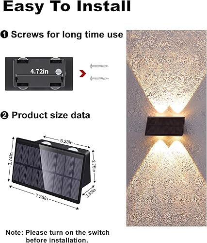 Miniatura 8 de LUHLEE Luces solares de pared para exteriores, luces de arriba y abajo, alimentadas por energía solar, IP65, impermeables, luces de pared para