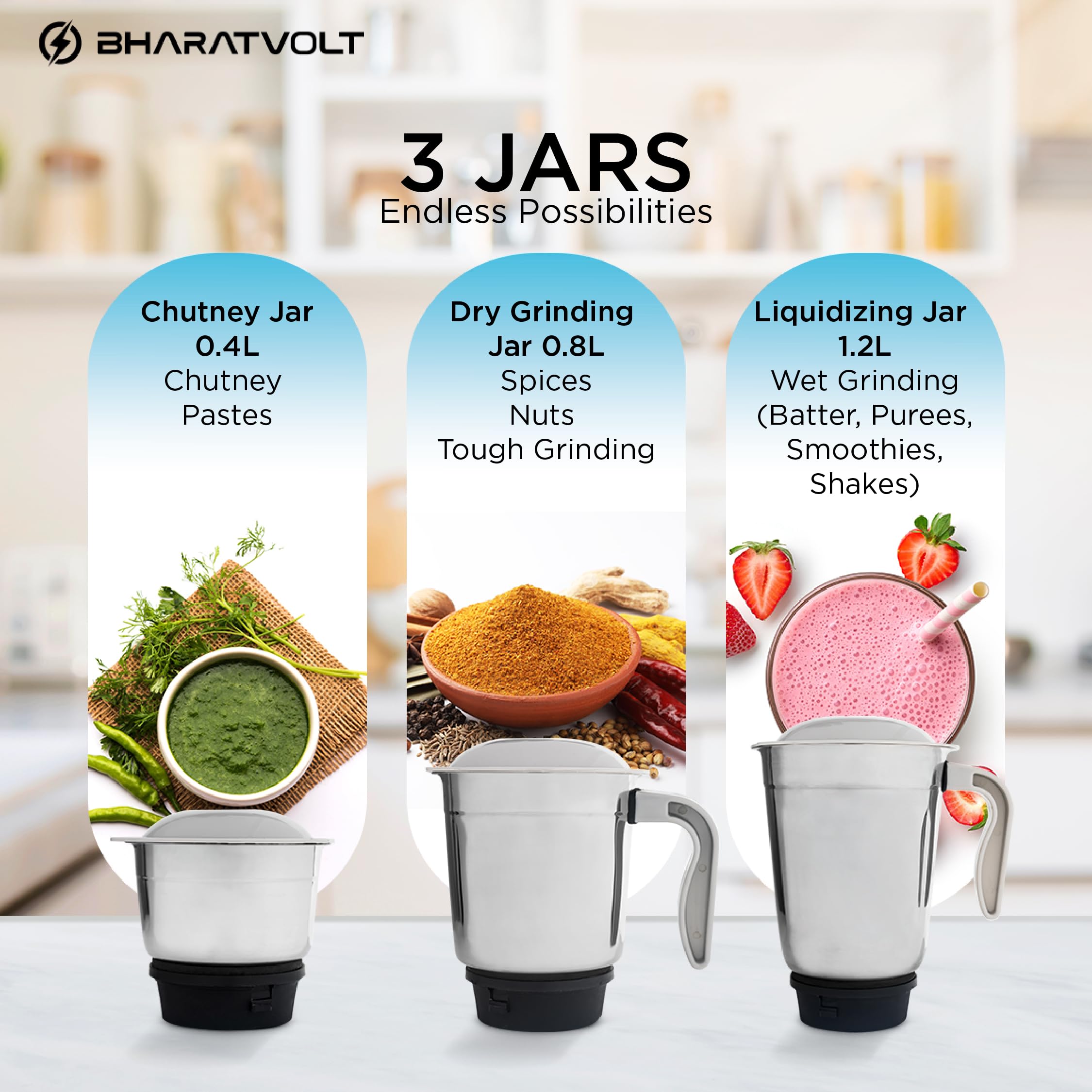 BharatVolt Mixer Grinder - 500W Turbo Motor -4 BharatVolt Mixer Grinder - 500W Turbo Motor -4