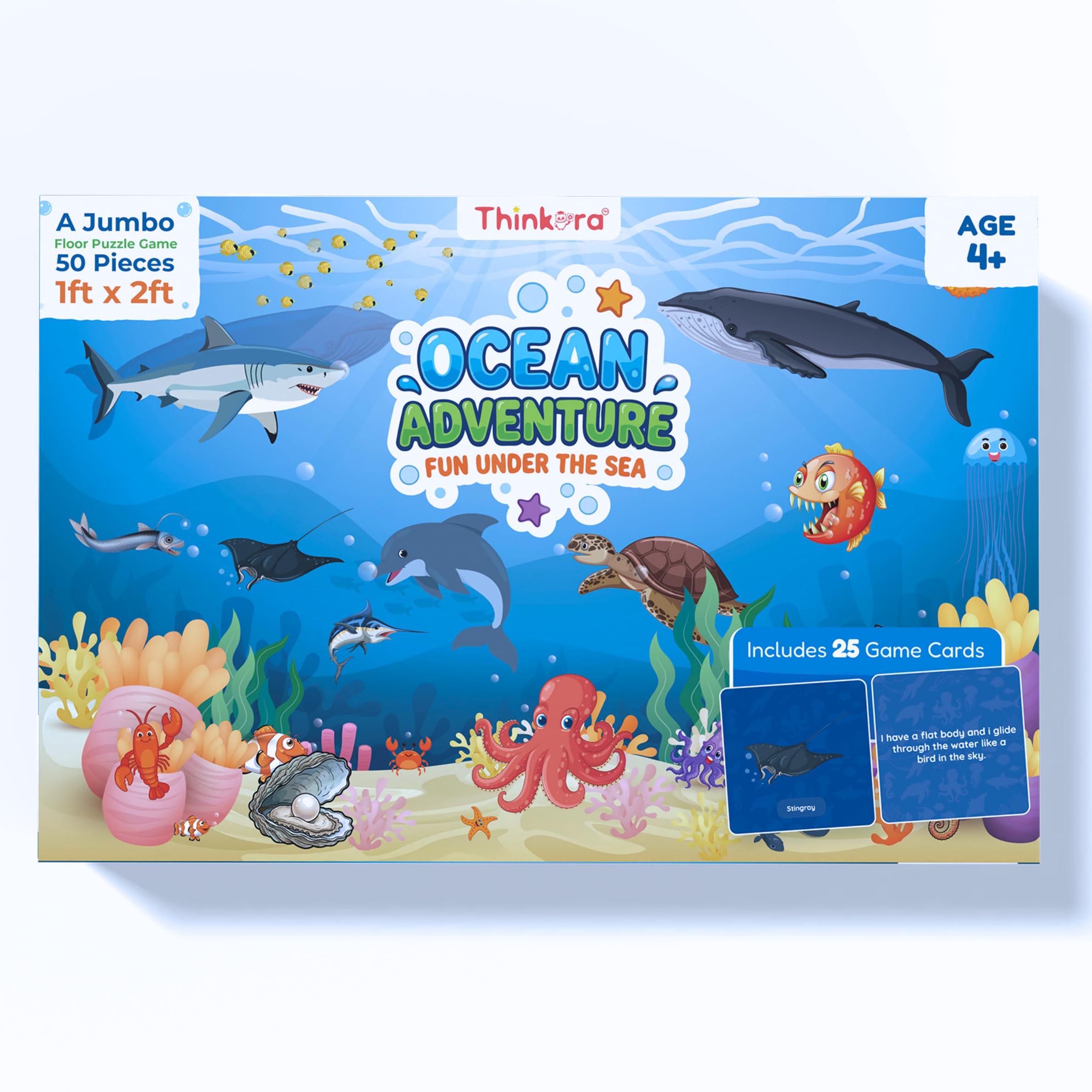 Ocean Adventure Jigsaw Puzzle for Kids | Underwater Sea Animals Theme | 50 Pieces Educational Floor Puzzle & 25 Learning Cards | Ages 4,5,6 and Up-image-9