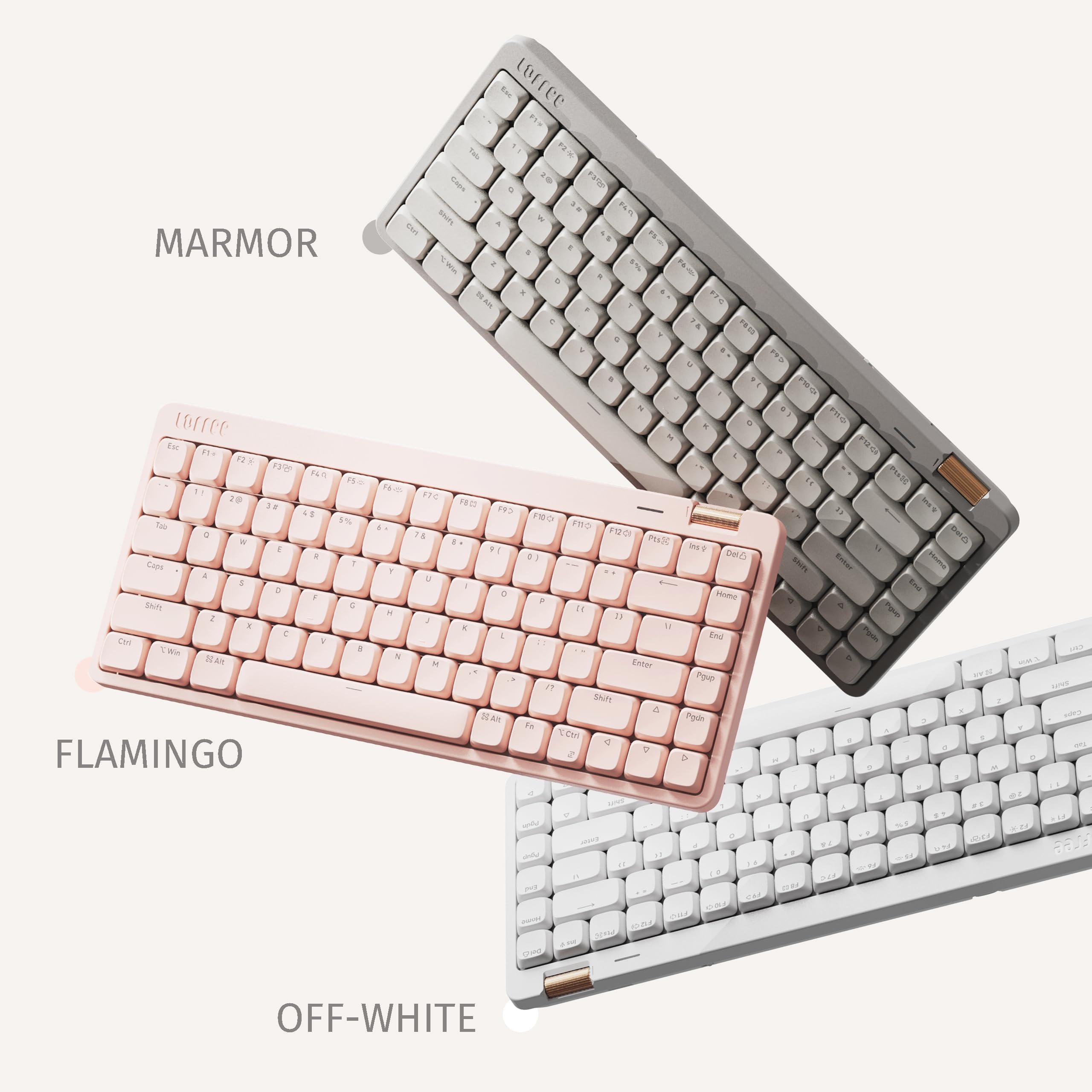 Flow Lite84 Tasten Low Profile Mechanische Tastatur, Swappable Wiederaufladbare Kabellose Tastatur mit 2.4G Empfänger, Bluetooth und Kabelanschluss für Windows,Mac/Linear Switches(Marmor)US-Layout