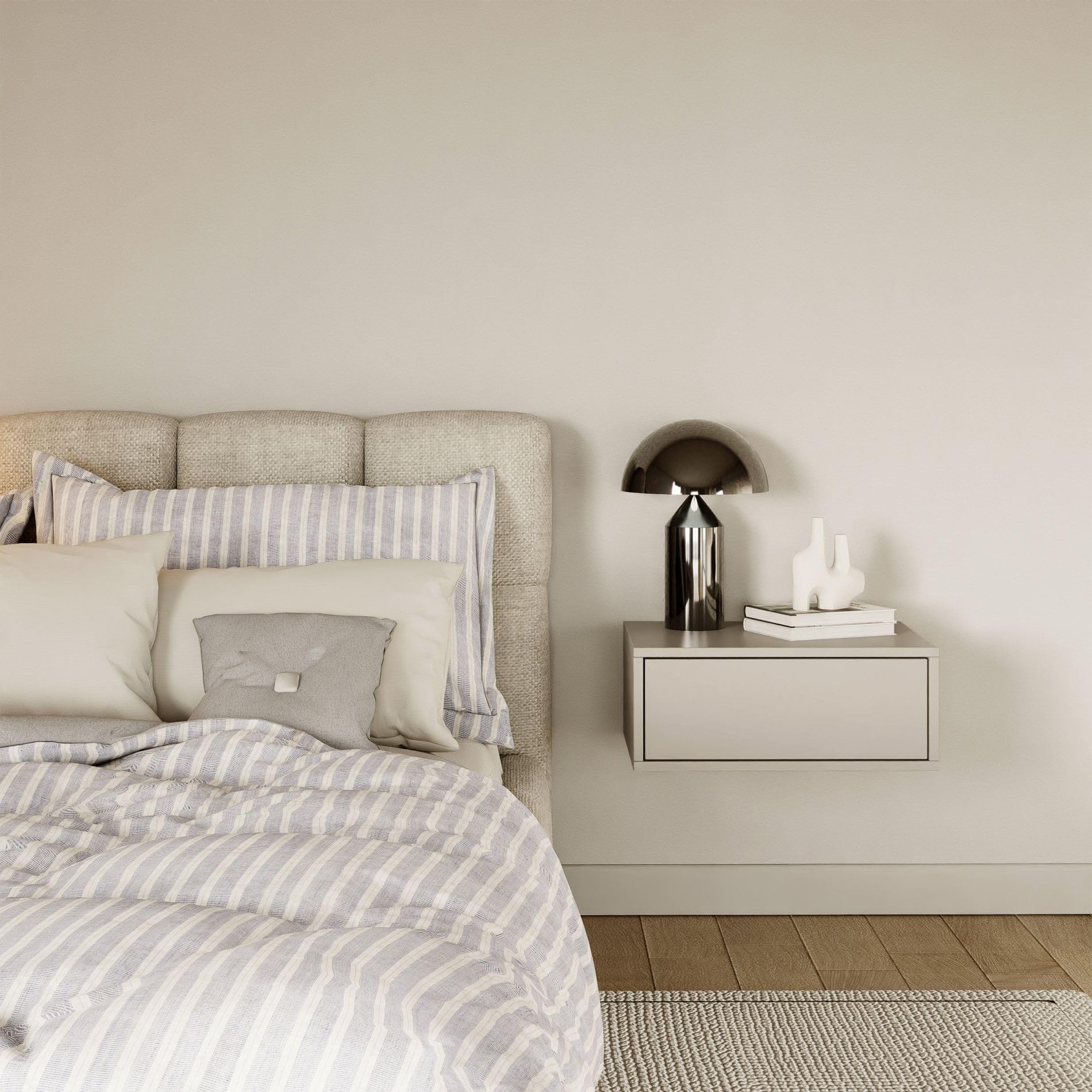 Selsey Comodino Sospeso Framme 50 cm Kaschmir Elegante e Minimalista per Camera da Letto Cassetto Spazioso Push to Open Design Unico con Venature - Pannello Laminato 16mm