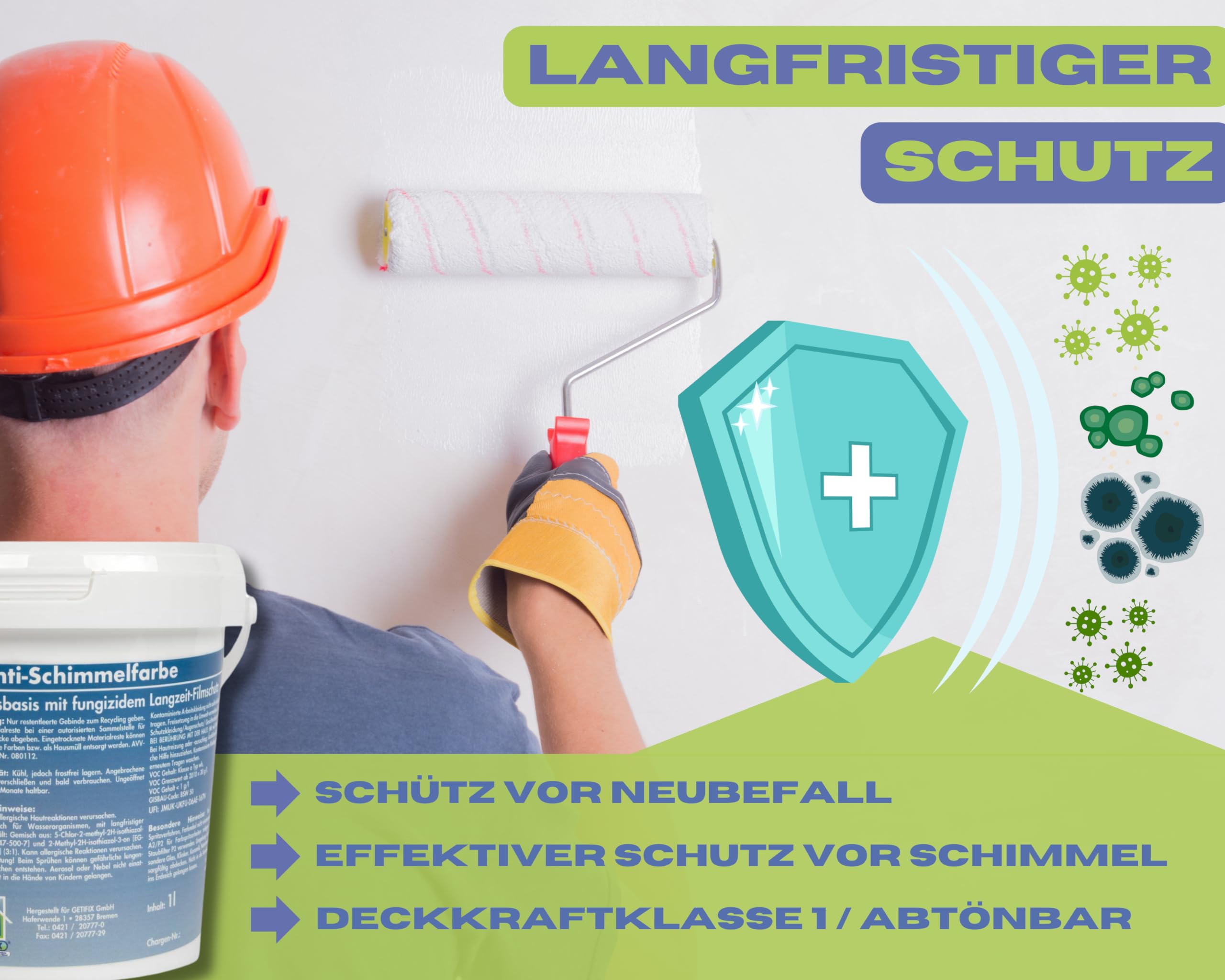 Schimmelentferner Spray (chlorfrei) 0,5 l + Schimmelfarbe Weiß 5 l, effektives Duo für die Schimmelentfernung und nachhaltigen Schutz vor Neubefall, für viele Wände geeignet