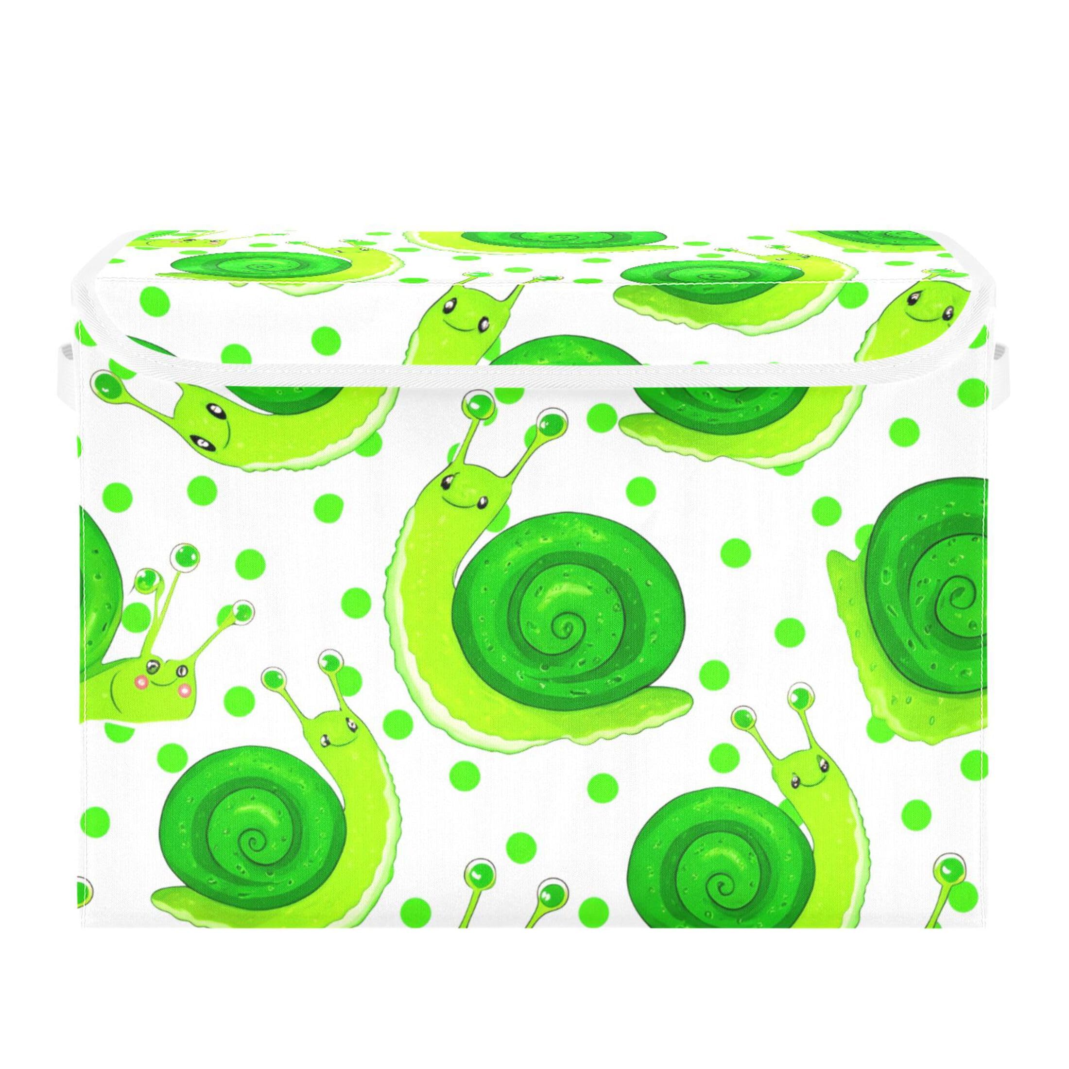 Sevdomey Cute Green Snails Storage Bins with Lids and Carrying Handle,Foldable Storage Boxes Organizer Containers Baskets Cube for Home Bedroom Closet Office Nursery