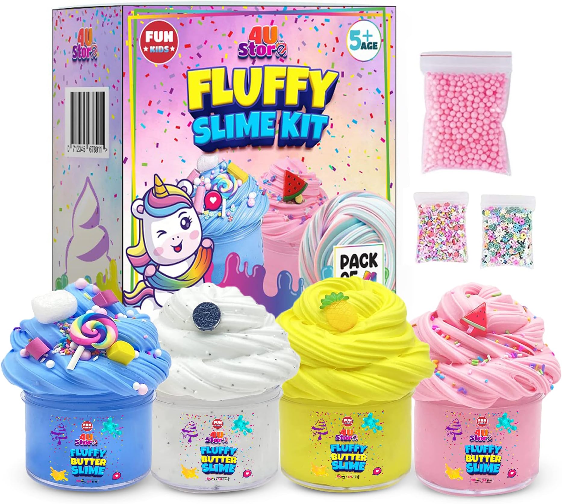 Butter Slime Kit for Kids, Girls & Boys - 4 Pack Non-Sticky, Scented, Soft & Glossy to Make Your Own Cloud Slime – Stress Relief Party Favors & Great Gift Idea 4 Bottles (100ml Per Bottle)