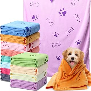 Irenare 12-Pack Microfiber Dog Bath Towels 20x39" - Super Absorbent Quick-Dry Grooming Towels for Small Medium Dogs Cats Multicolor