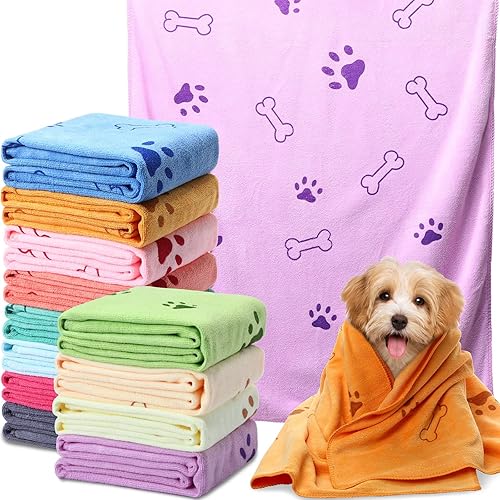 Irenare Juego de 12 toallas de baño para perros de 20 x 39 pulgadas, toallas de microfibra para secar perros, toalla de aseo suave y absorbente