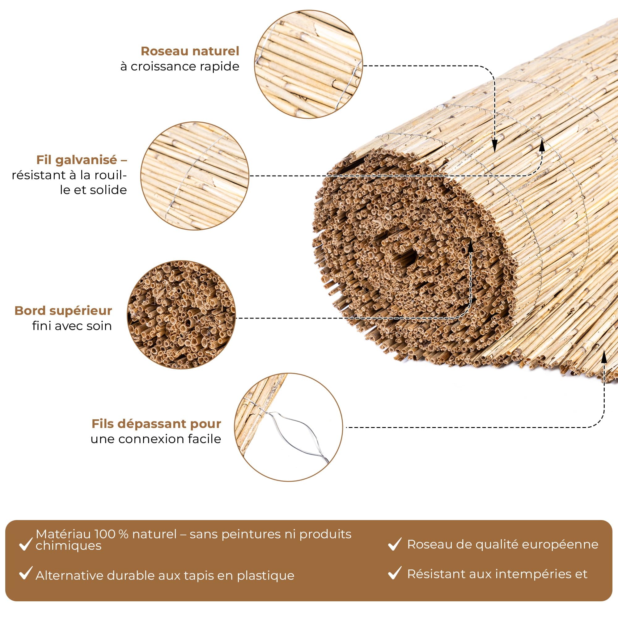 BooGardi Canisse en Roseau 150 x 600 cm · Brise-Vue Balcon résistant aux intempéries en 12 Tailles · Pare-Vue pour Jardin, terrasse et clôture · Hauteur 150 cm