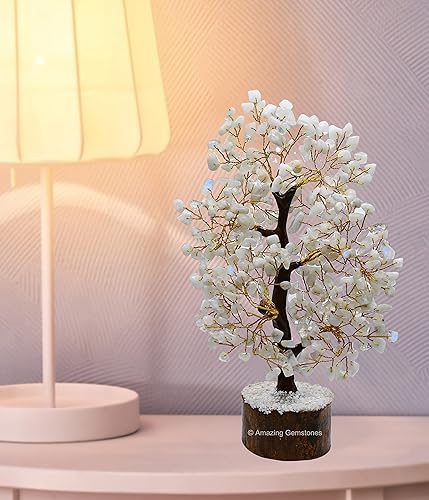 Miniatura 10 de Árbol de la vida de cristal curativo natural de piedra lunar blanca, Feng Shui, árbol de la vida de la fortuna para decoración del hogar y la