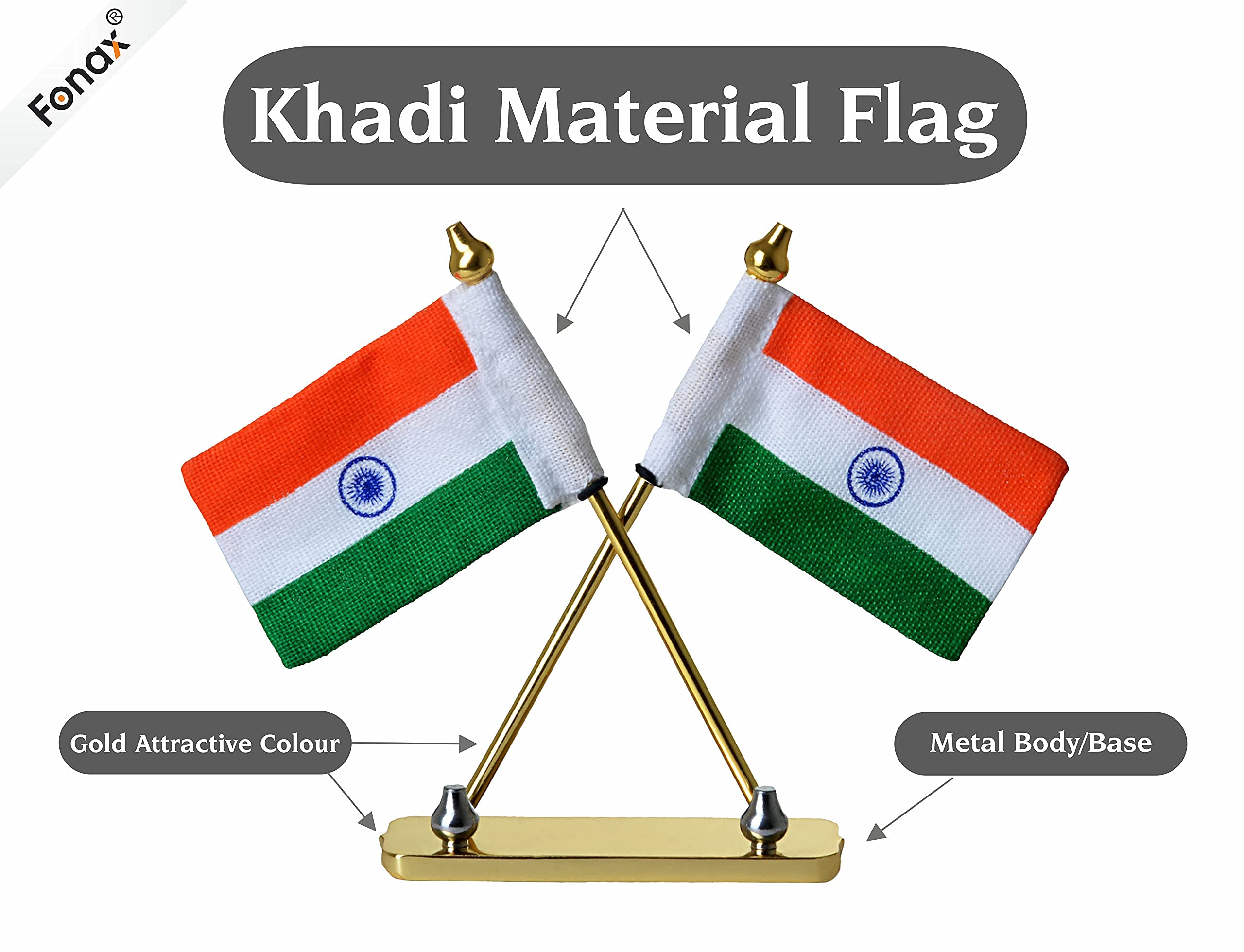 Fonax Khadi National Flag Of India For Car Dashboard Flag, Desk, Table And Gifting Purpose_Pure Khadi_No Plastic - Image 3 thumbnail