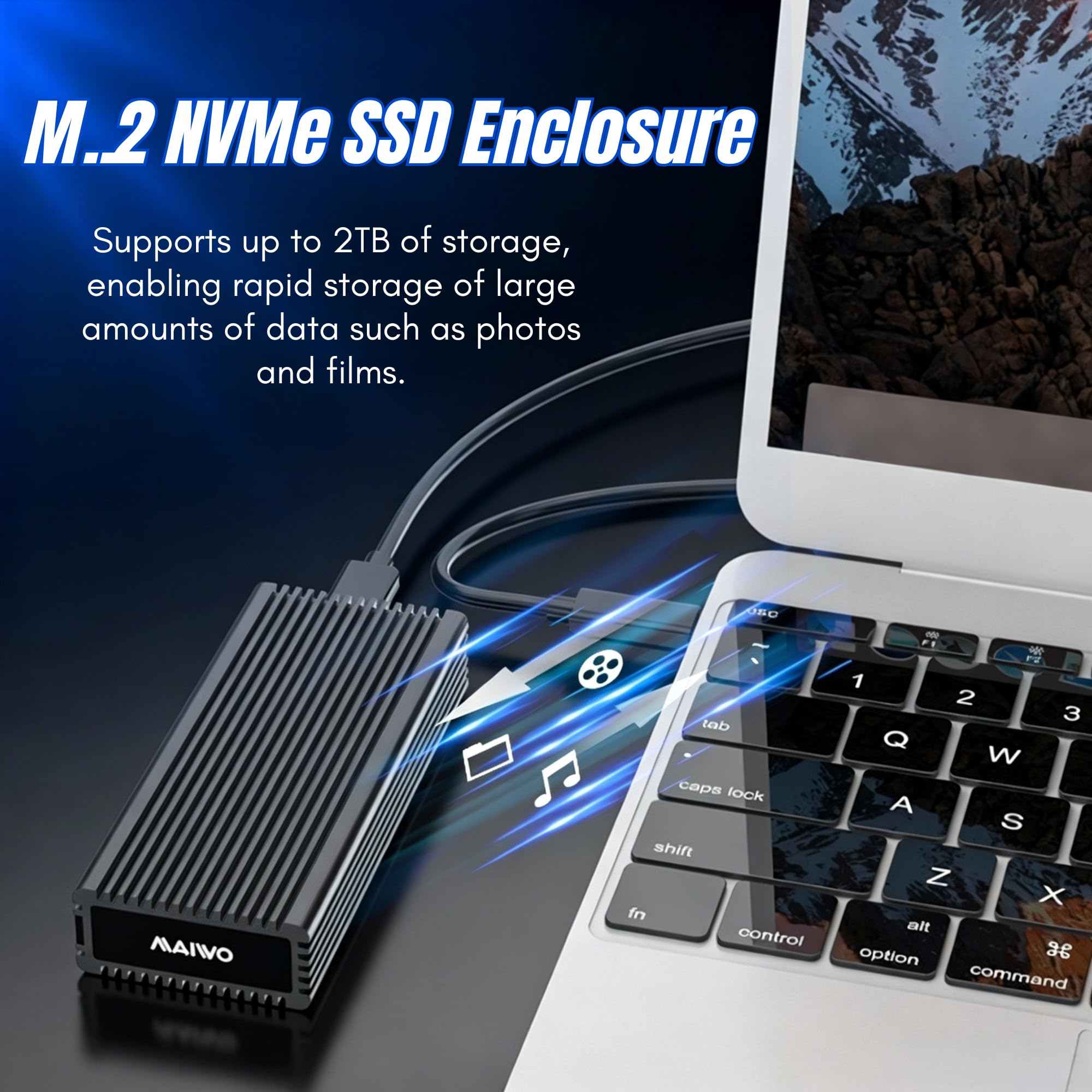 M.2 NVMe SSD obudowa 20 Gbps, USB 3.2, Gen2 x 2, adapter typu C do PCIe NVMe, aluminiowa z chłodzeniem, kompatybilna z Thunderbolt 4/3 do M.2 M-Key/B+M Key 2280, maks. 2 TB