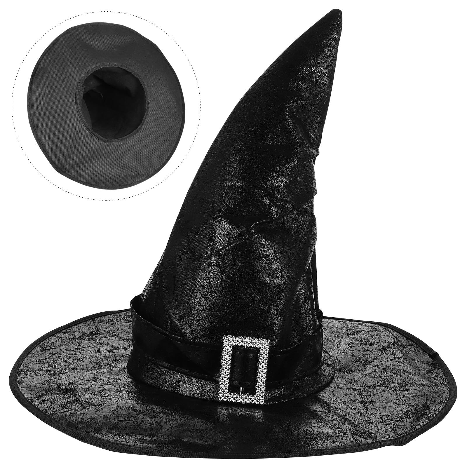 Abaodam 7 Pezzi Cappello da Strega Nero in Cuoio per Halloween, Accessorio Raffinato e Confortevole per Feste e Carnevali Atmosfera Festiva