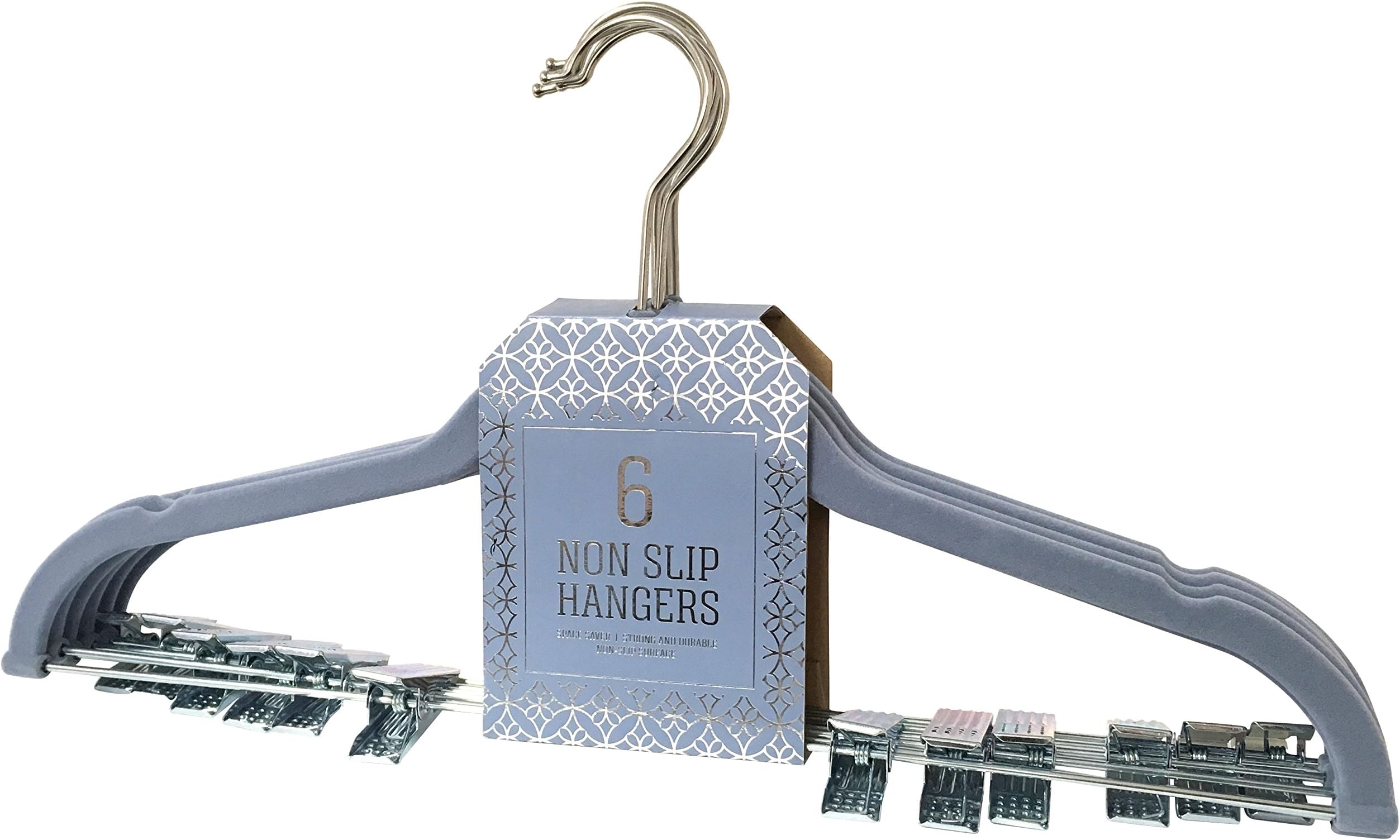Signature Home (Set of 6 Velvet Skirt/Pant Hangers with Metal Clips, Dusty Blue, 6 Piece