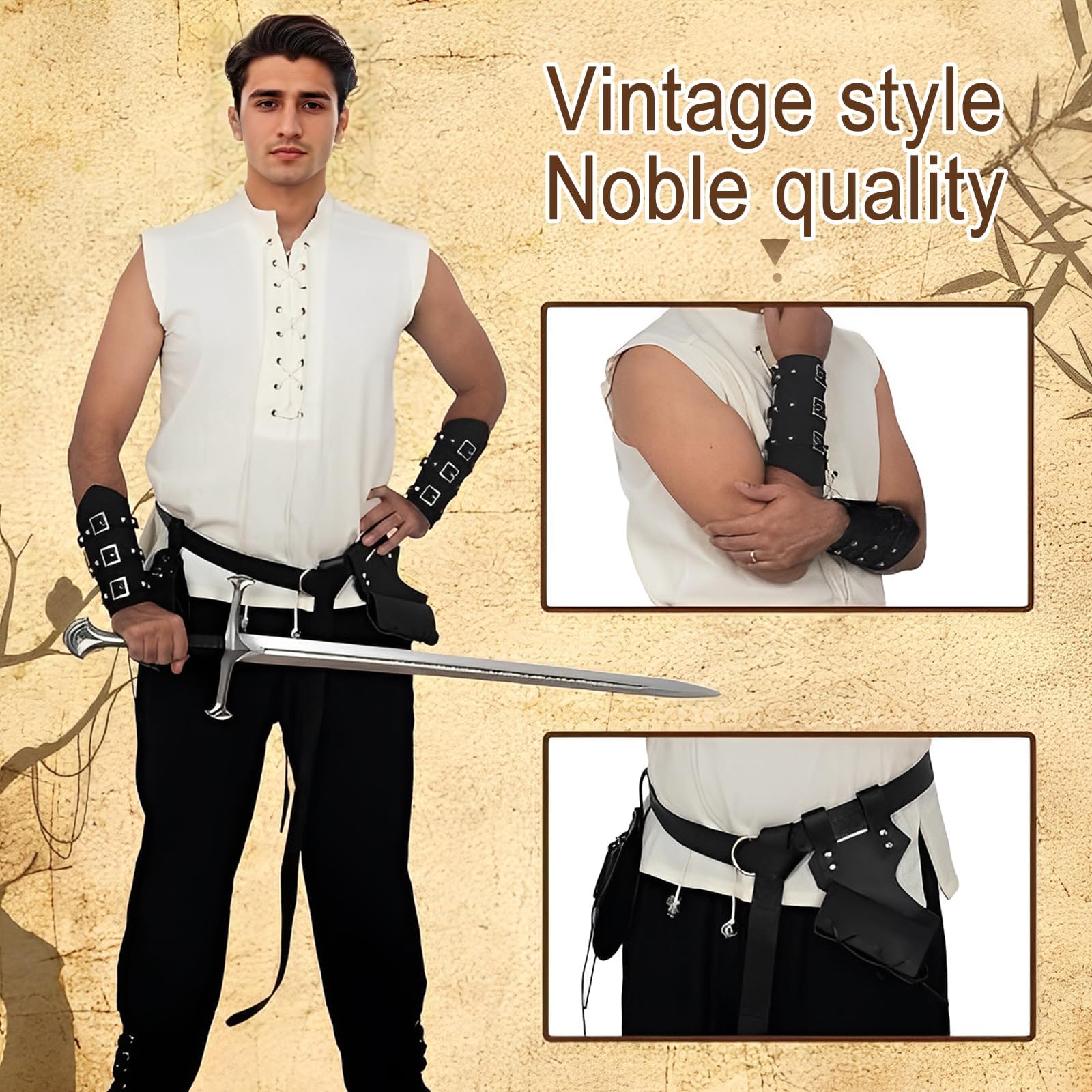 7PCS Accessoire de Costume Medieval pour Femme et Homme, Deguisement Medieval Deguisement Viking Ceinture Bracelet Médiévale en Relief pour Fête Cosplay Renaissance Halloween Carnaval