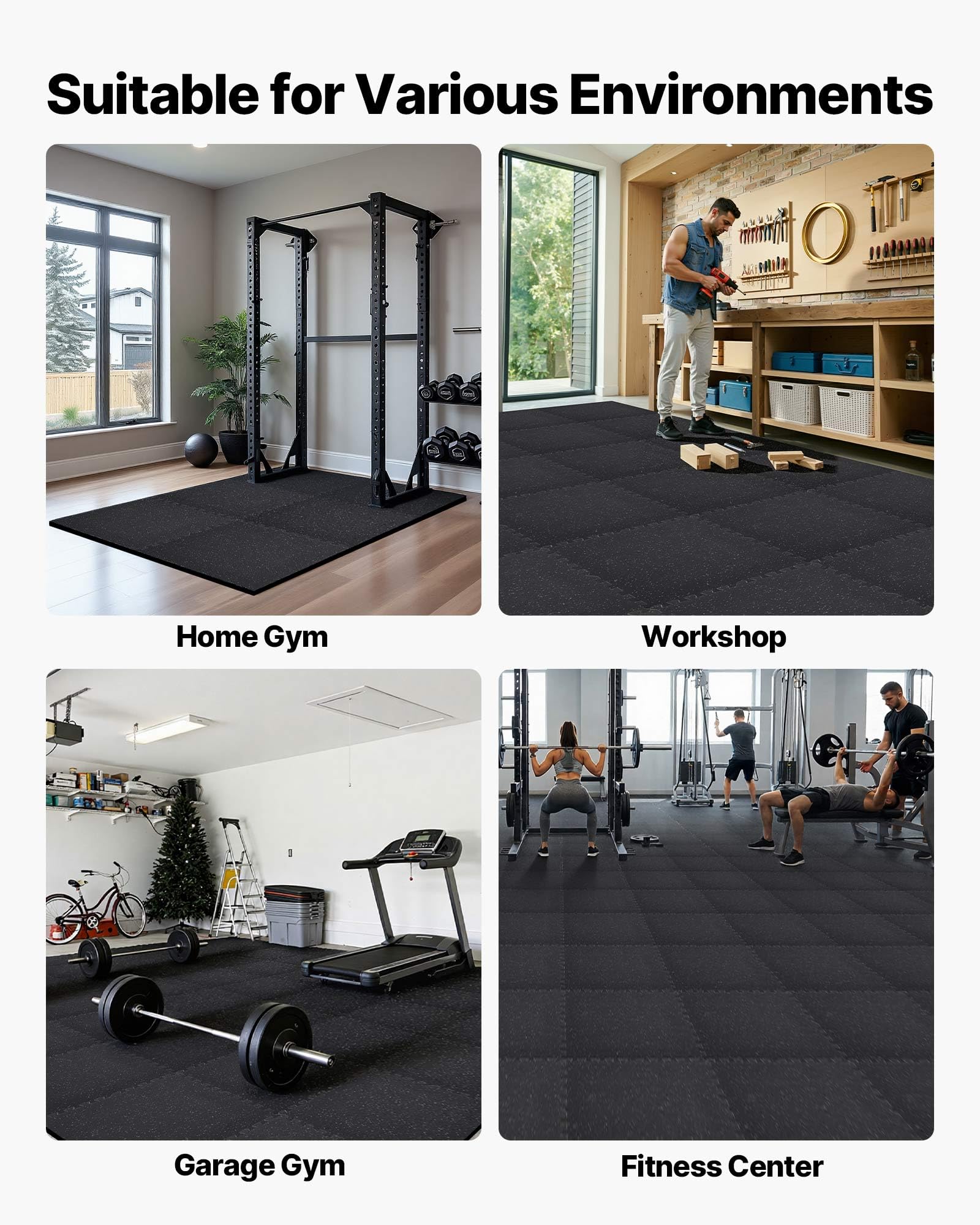 VEVOR Esterilla Puzzle 12 Piezas de 610 x 610 x 20 mm, Suelo Gimnasio de Goma EVA, Colchoneta de Ejercicios Alta Densidad con Puntos Grises Antideslizante Antiruido Antigolpe para Casa, Equipo Pesado
