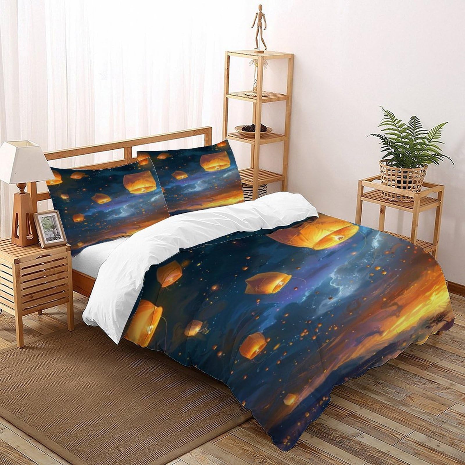 Housse de couette 3 pièces super king 260x220cm motif lanterne céleste nuit