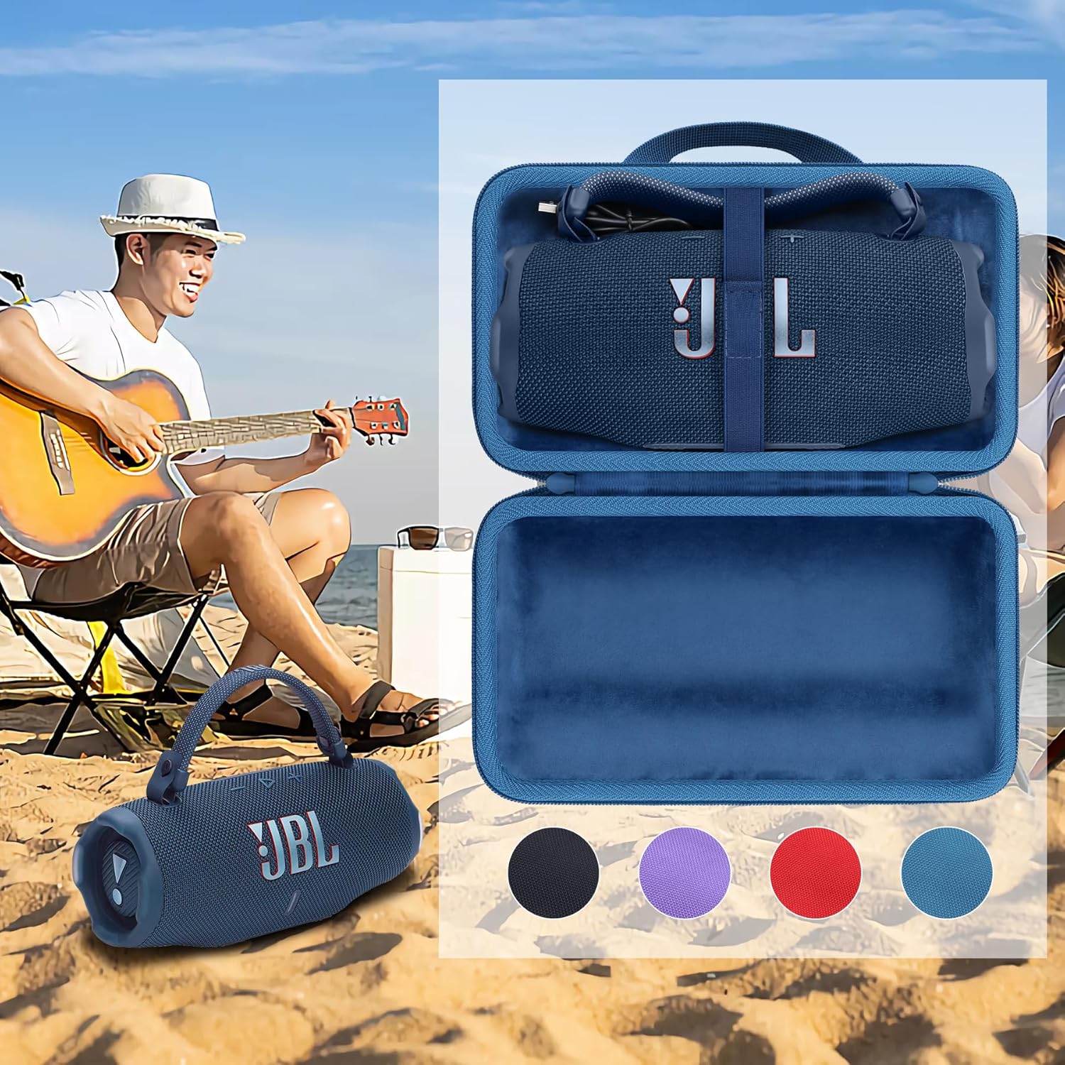 khanka for JBL Charge 6 Protable Bluetooth Speaker Protective Case (Blue Case with Shoulder Strap) - Image 9