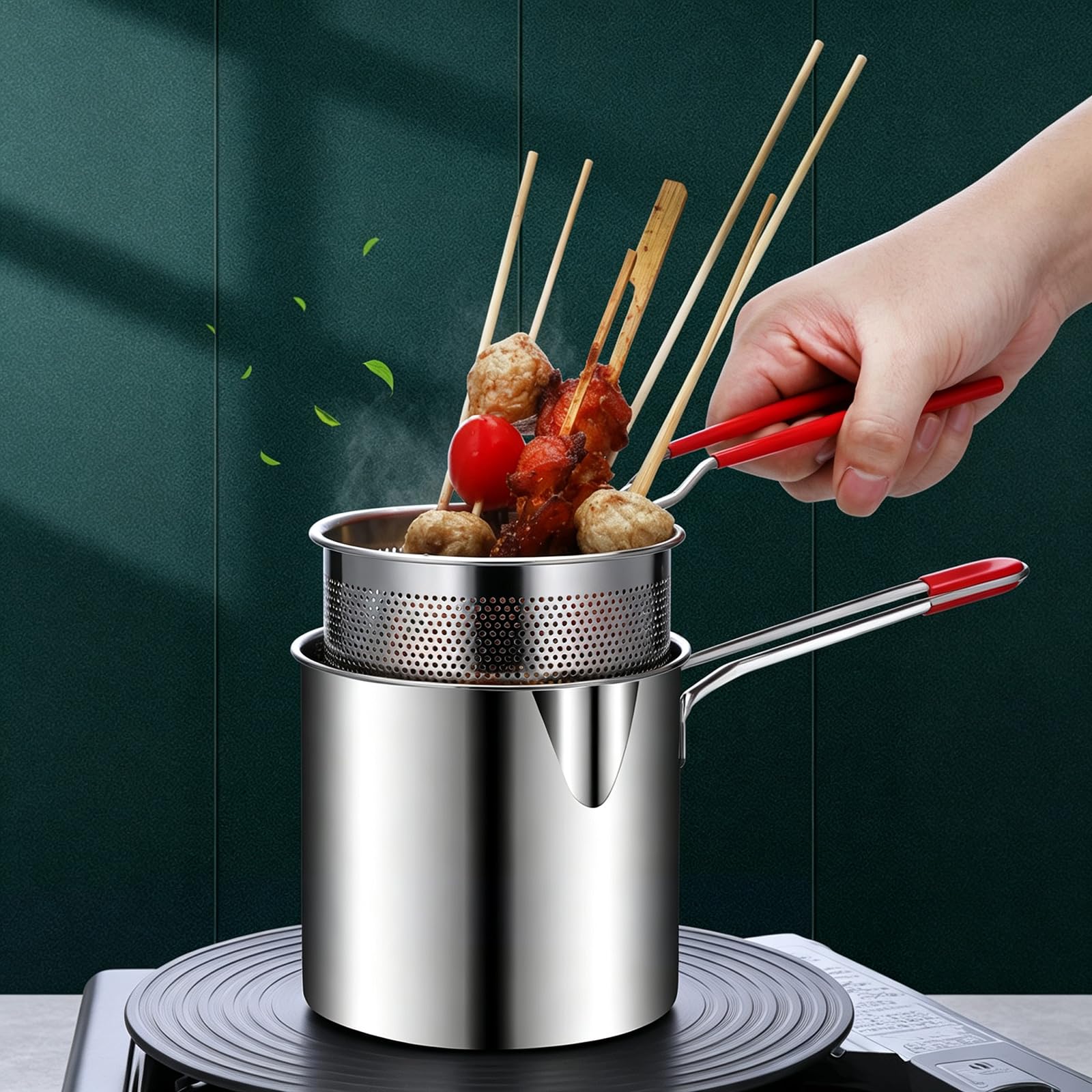 Juego de papas fritas con tapa de cesta, juego de 2 piezas