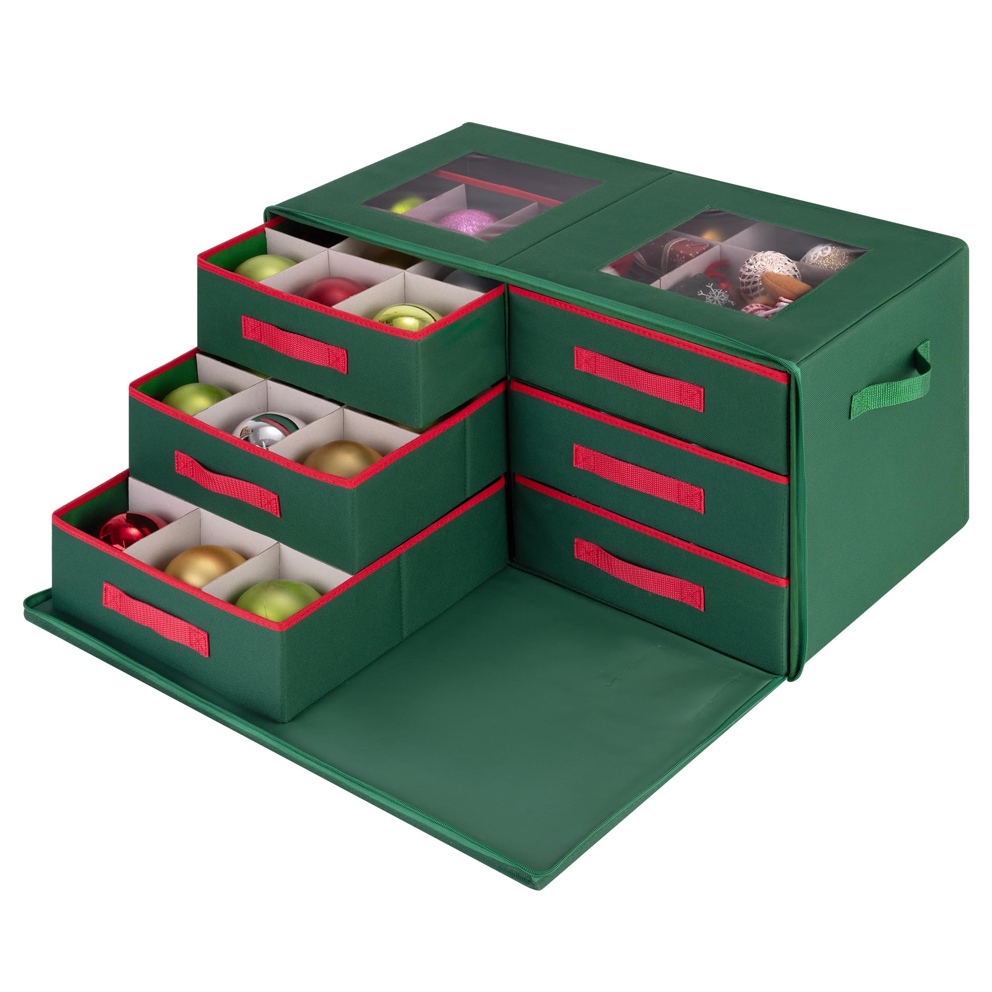 StorageWorks Christmas Ornament Storage, Organizer Containers Stores up to 54-4" Holiday Ornaments, Organizing Box with Adjustable Dividers and Removable Trays, Green
