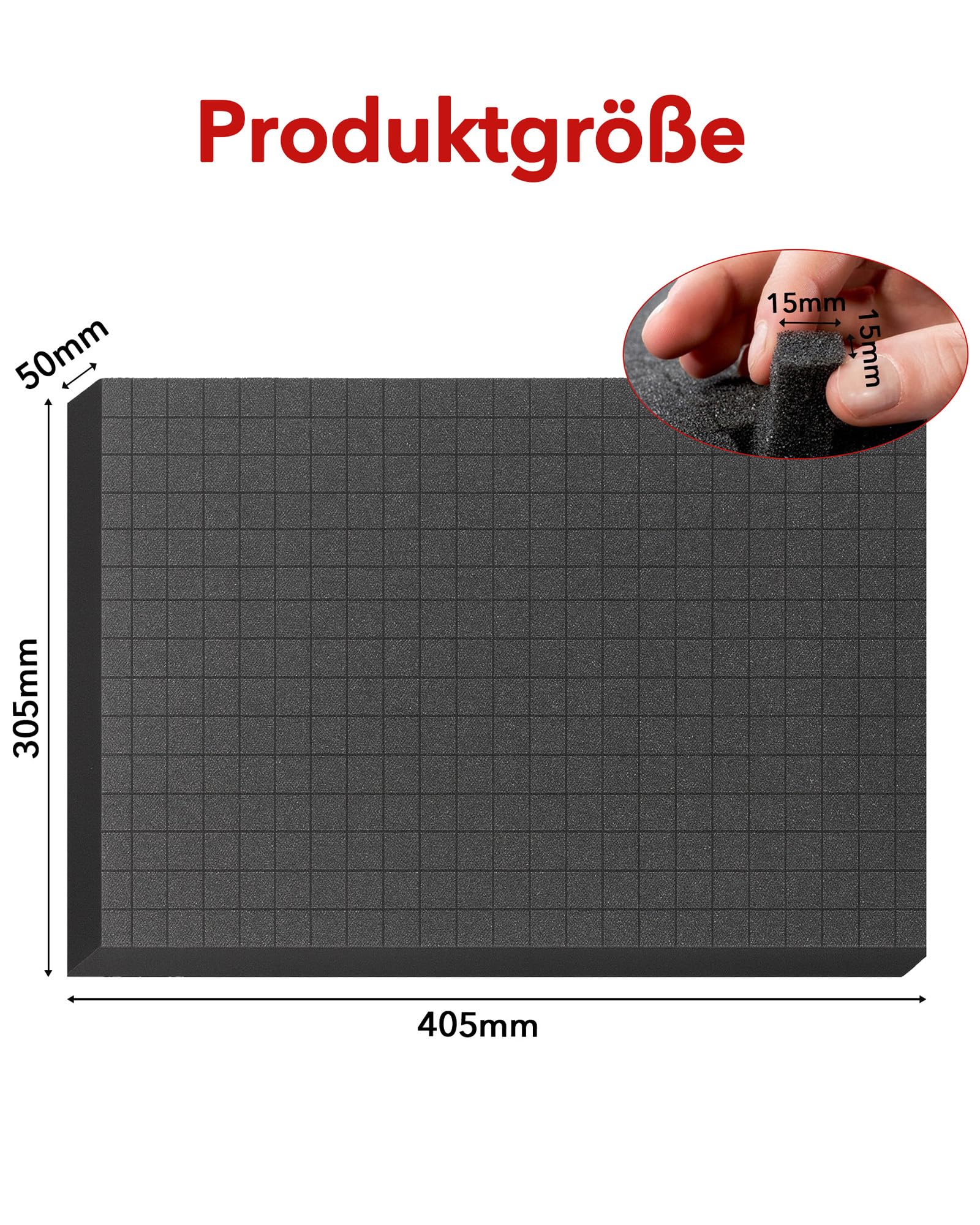 2 piezas de espuma de cuadrícula de espuma negra: 405 x 305 x 50 mm, espuma en cubos, protección para maletas, para cámara y herramientas de mesa, color negro