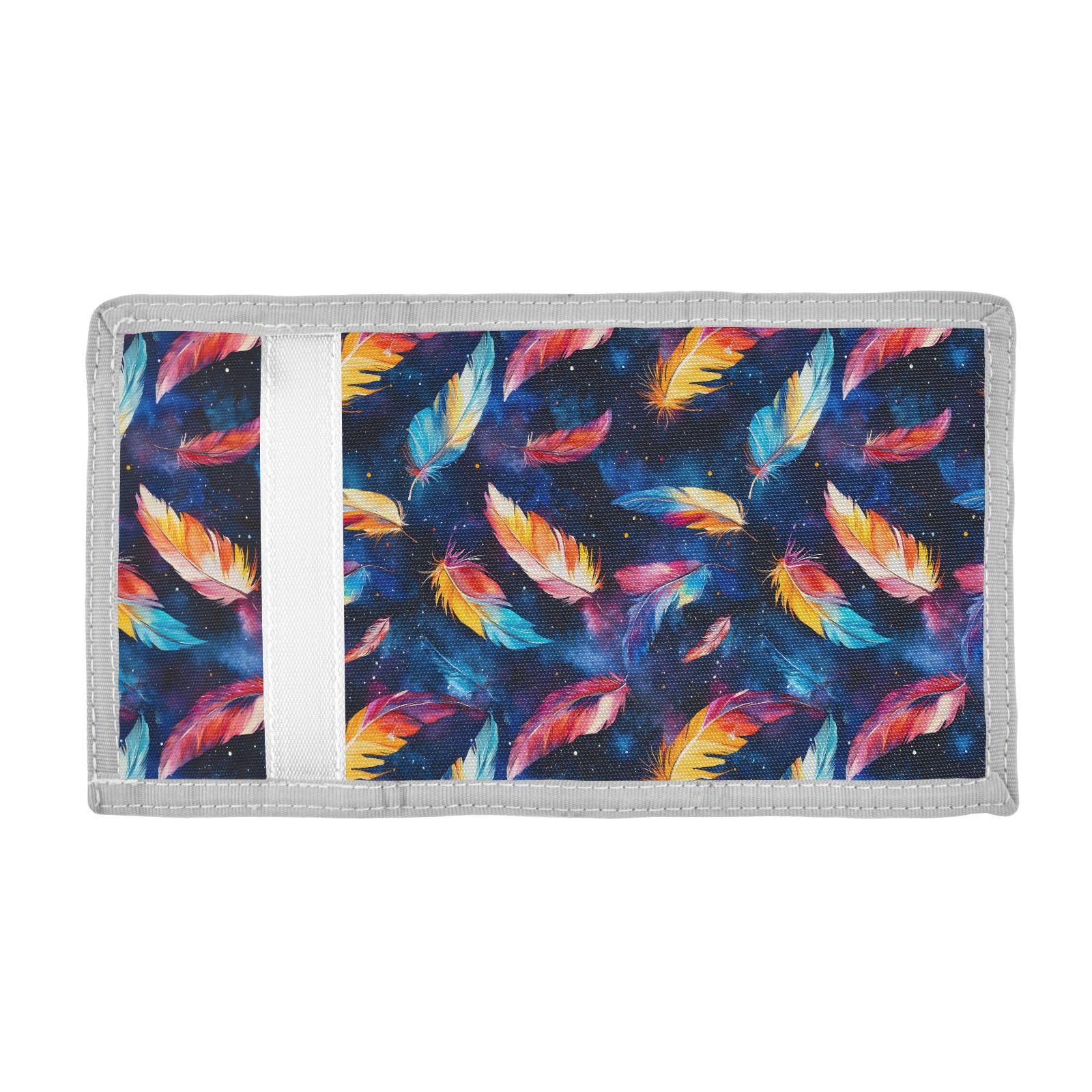 FOLIOSA Kids Wallet for Boys Girls Watercolor Feathers Print Youth Wallet with Zipper Pocket Card Holders, Novelty Wallet 4.9×2.9 in